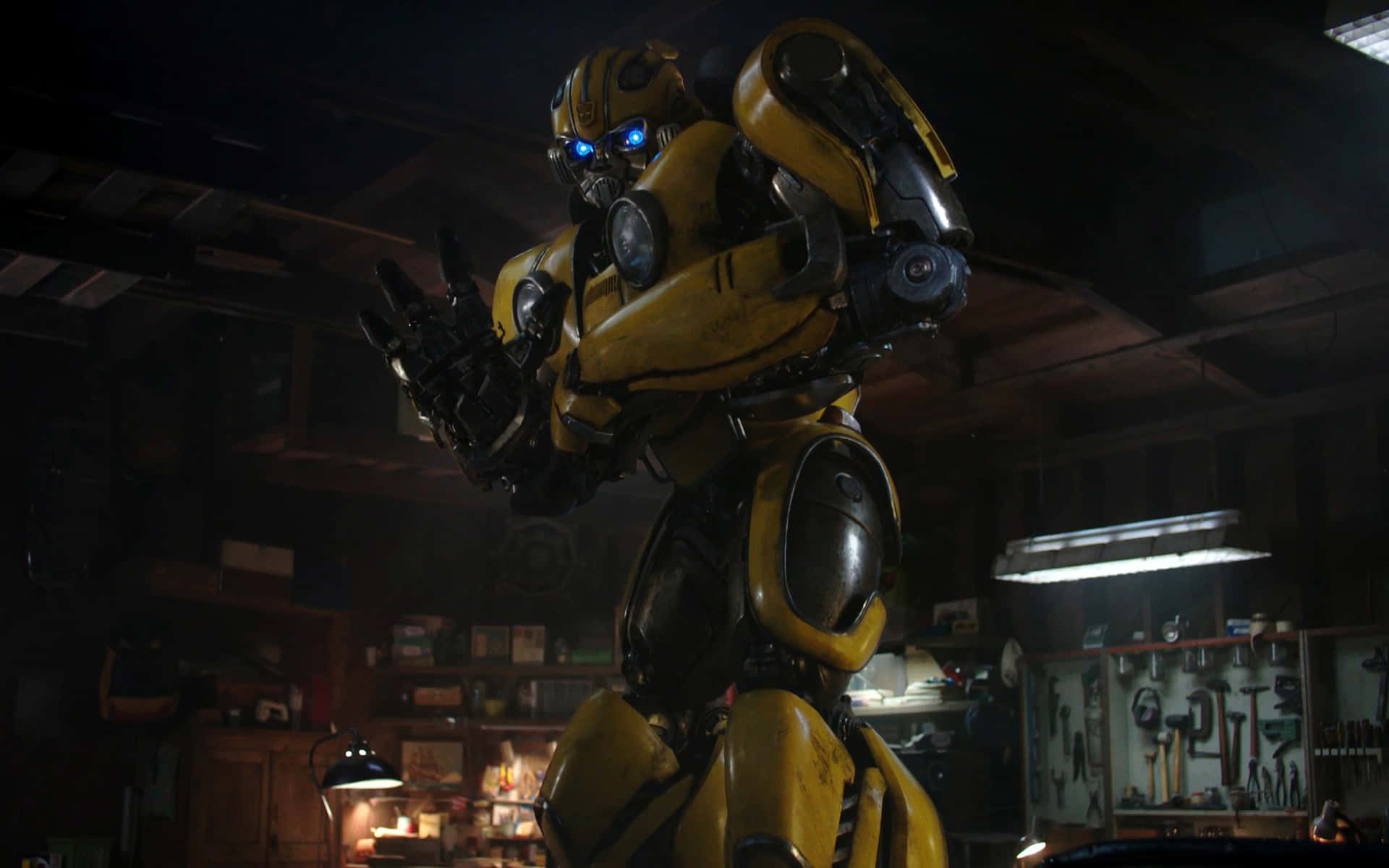 Transformers Bumblebee Posing In A Room Background