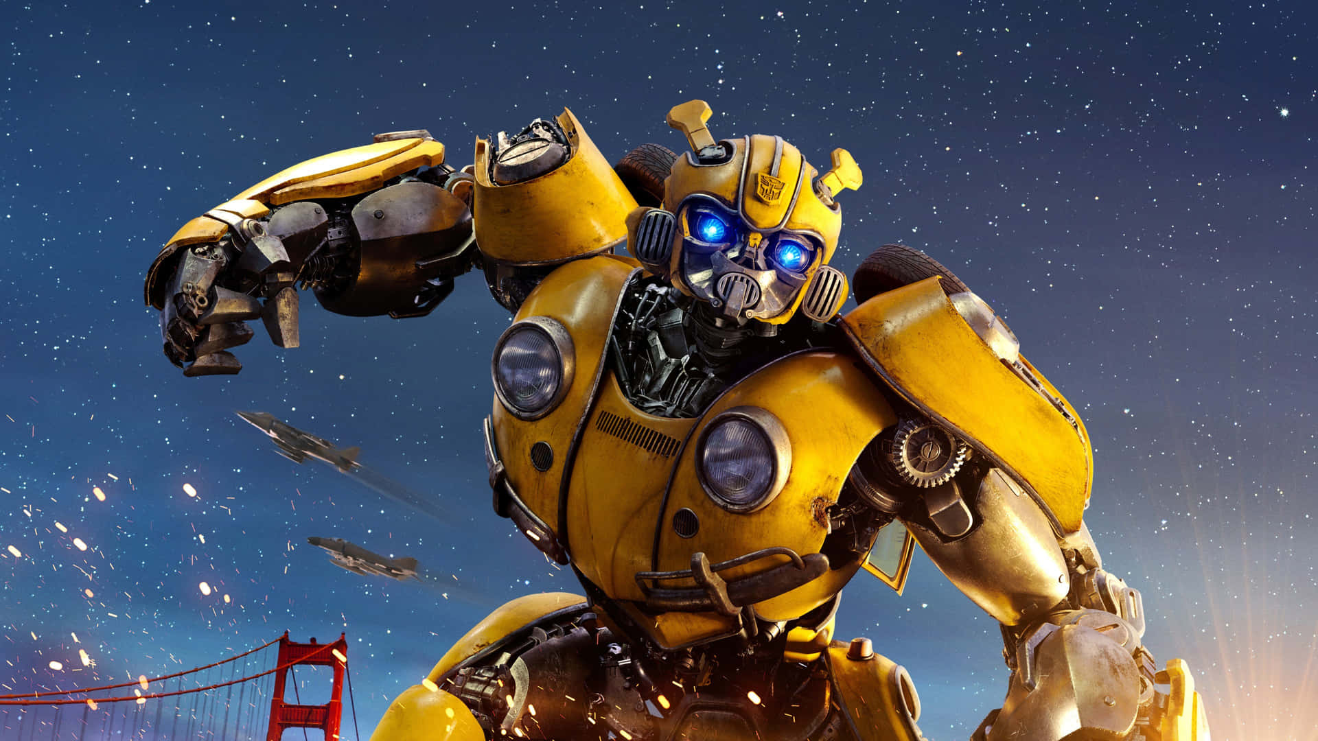 Transformers Bumblebee Punching An Enemy Background