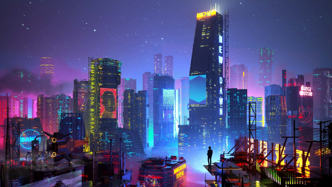 Transition To The Future With This Amazing View Of A Futuristic City Skyline Background