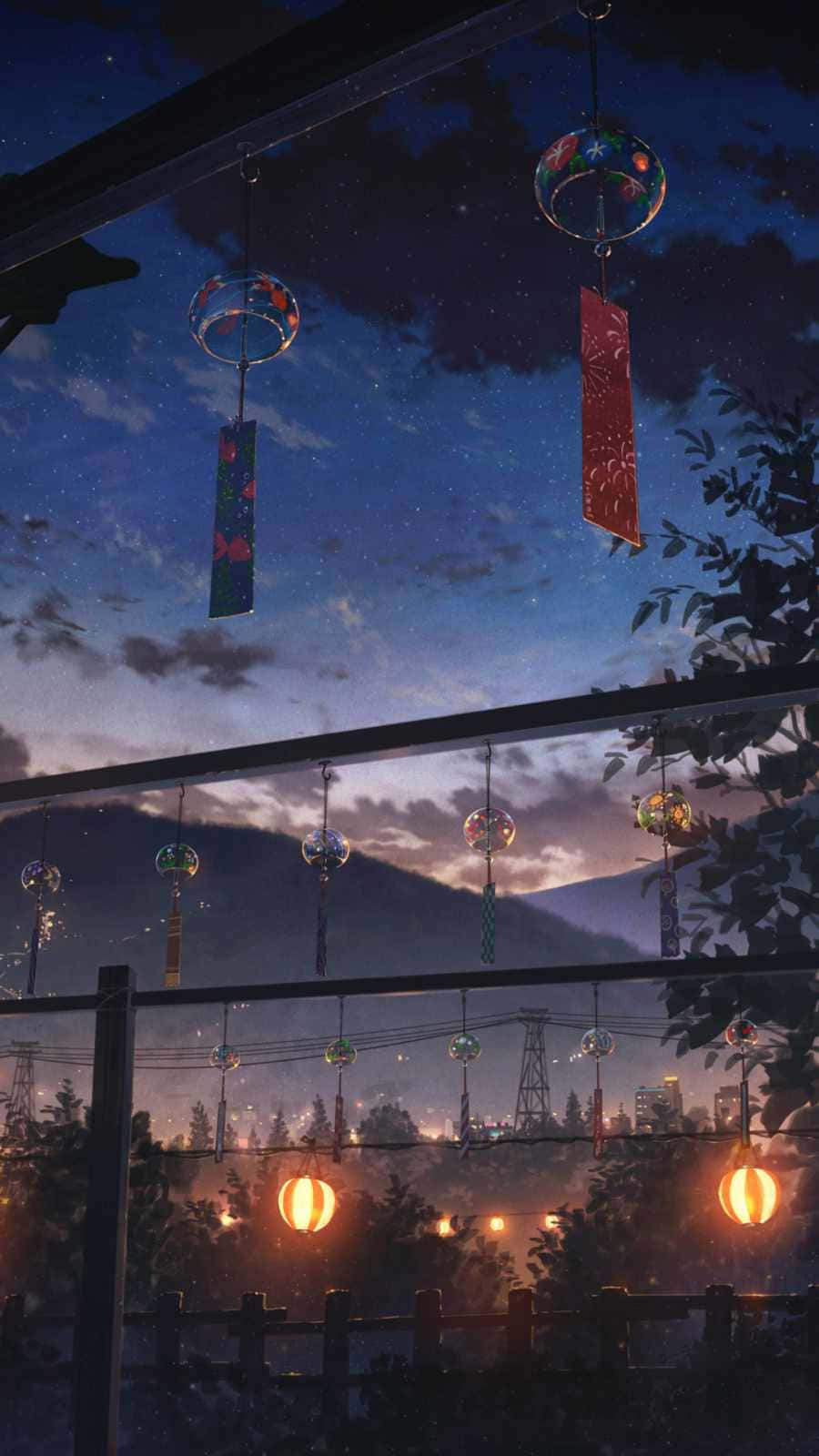 Transparent Lanterns Under Evening Sky