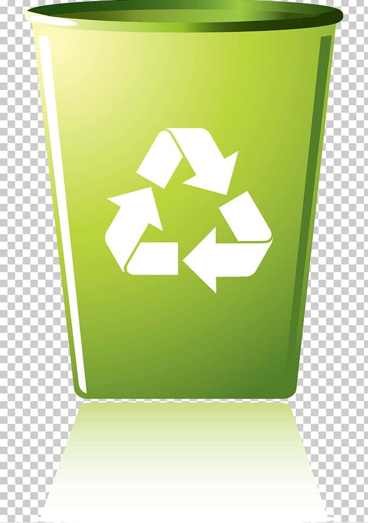 Transparent Photo Of Green Trash Can With Recycling Logo Background