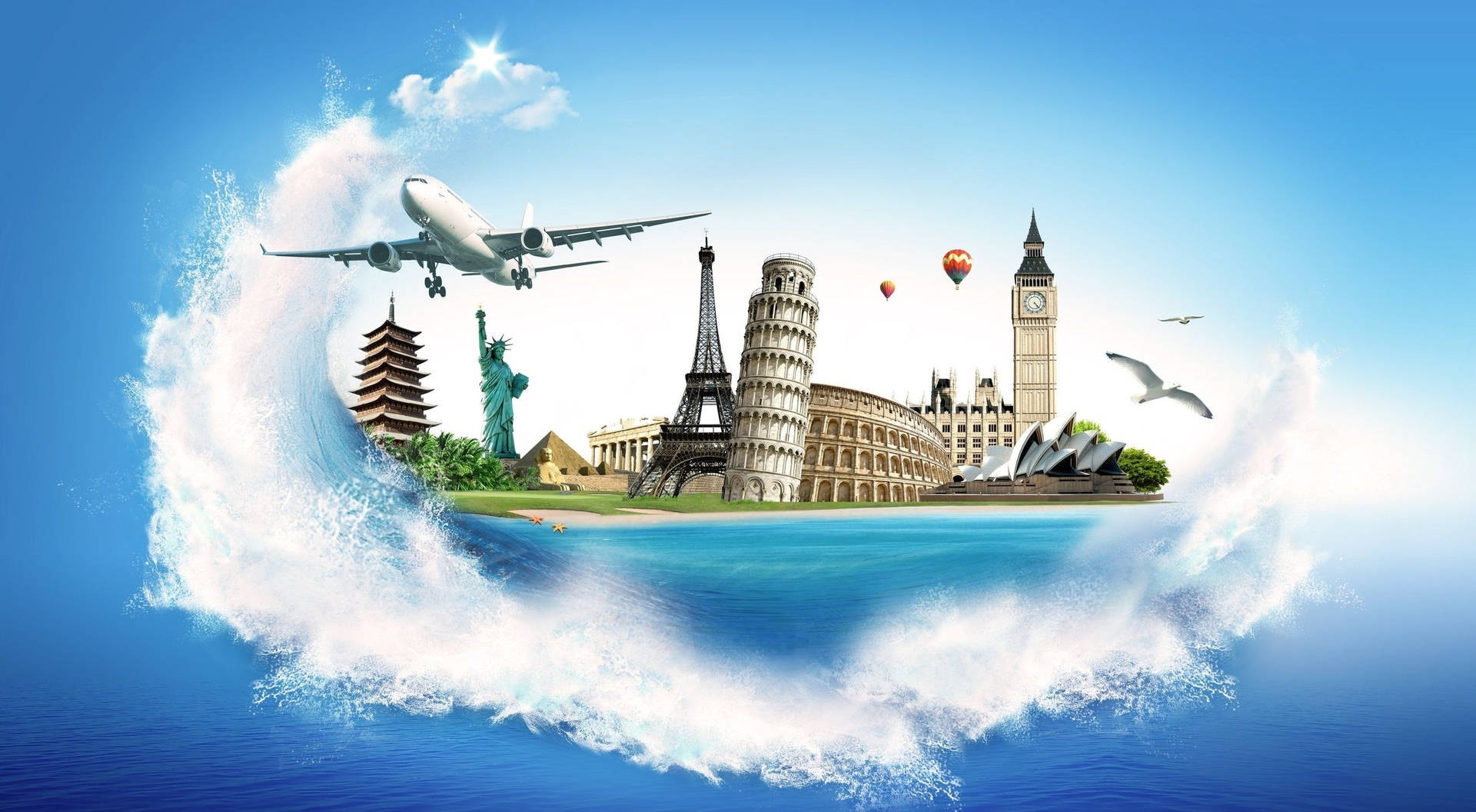 Travel Hd Flight To Tourist Destinations Background