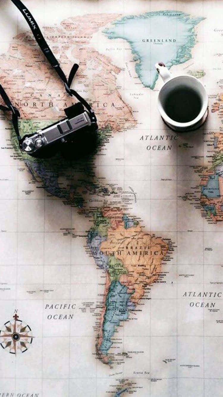 Travel Iphone Map Camera Coffee Background