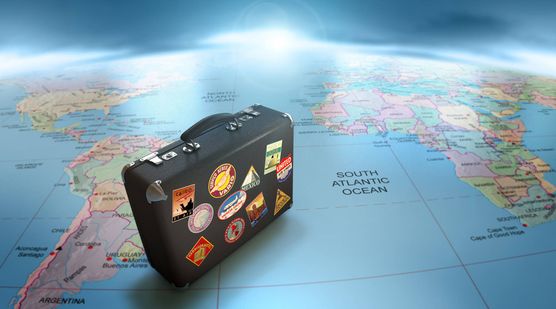 Travel Ready Suitcaseon World Map Background