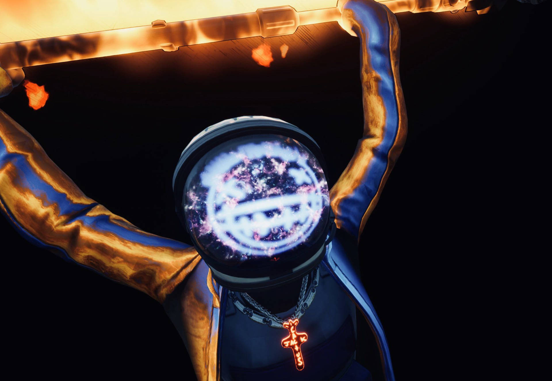 Travis Scott Fortnite With Burning Pipe Background