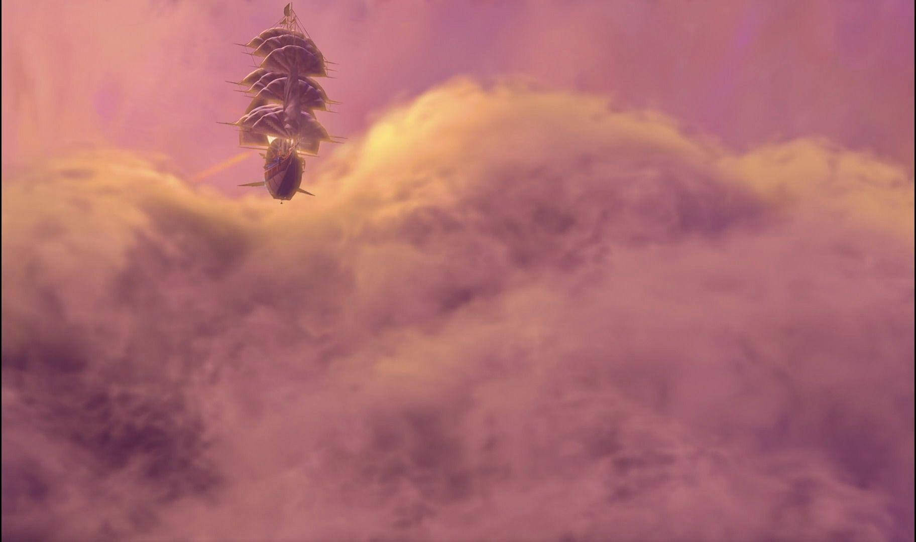 Treasure Planet R.l.s. Legacy Flying In Clouds Background
