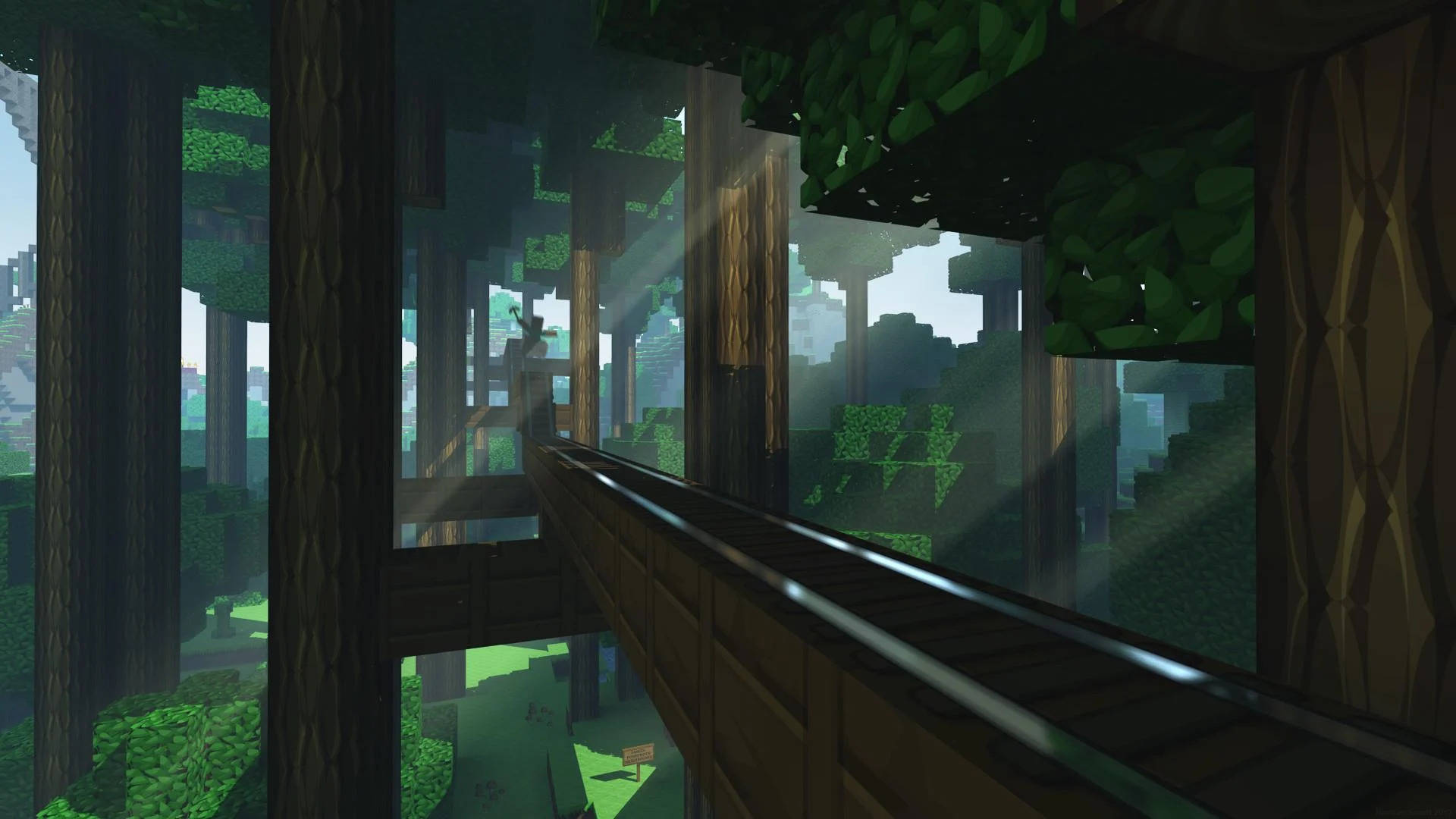 Tree Forest Railway System Minecraft Hd Background