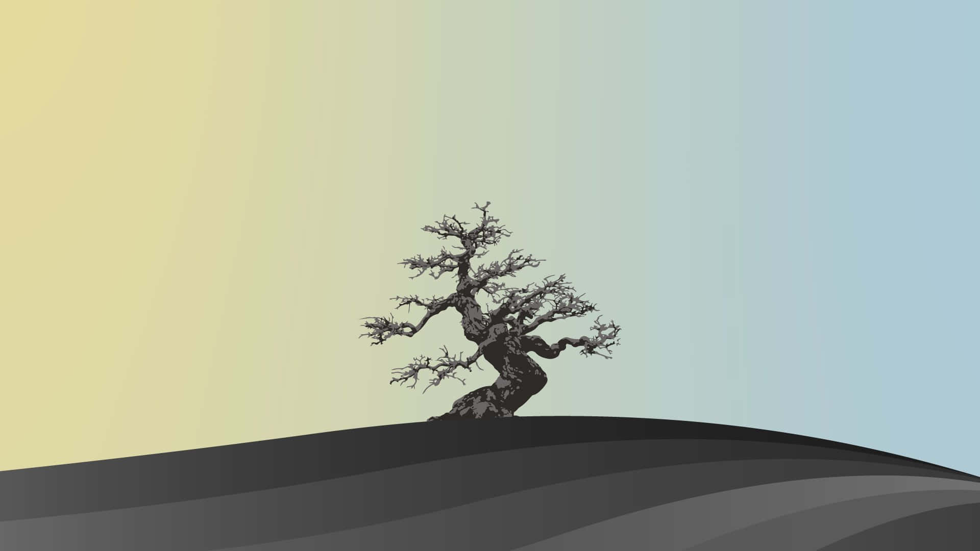 Tree Mountain Japanese Minimalist Art Background
