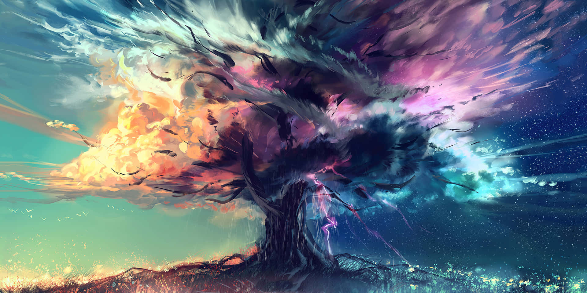 Tree Of Life With Colorful Clouds