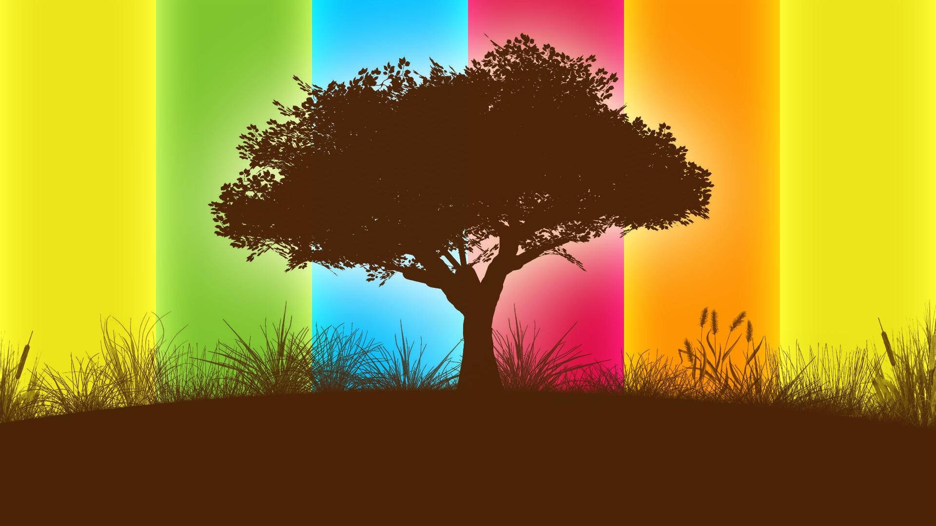 Tree On Colorful Stripes Background