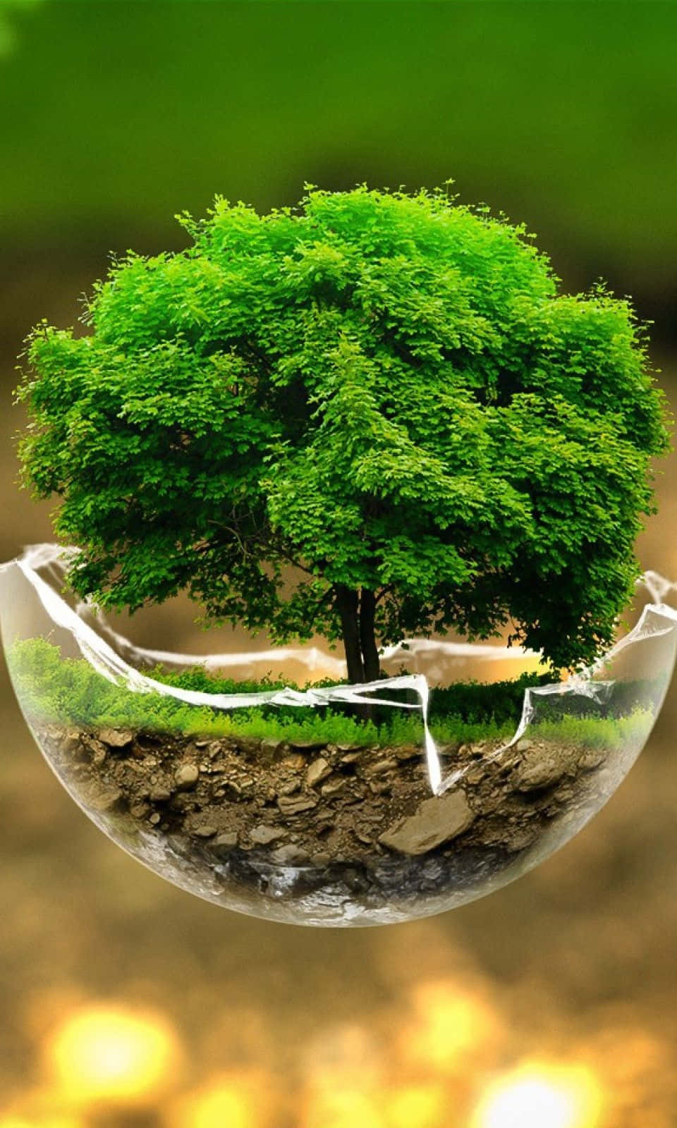 Tree Phone Broken Glass Background