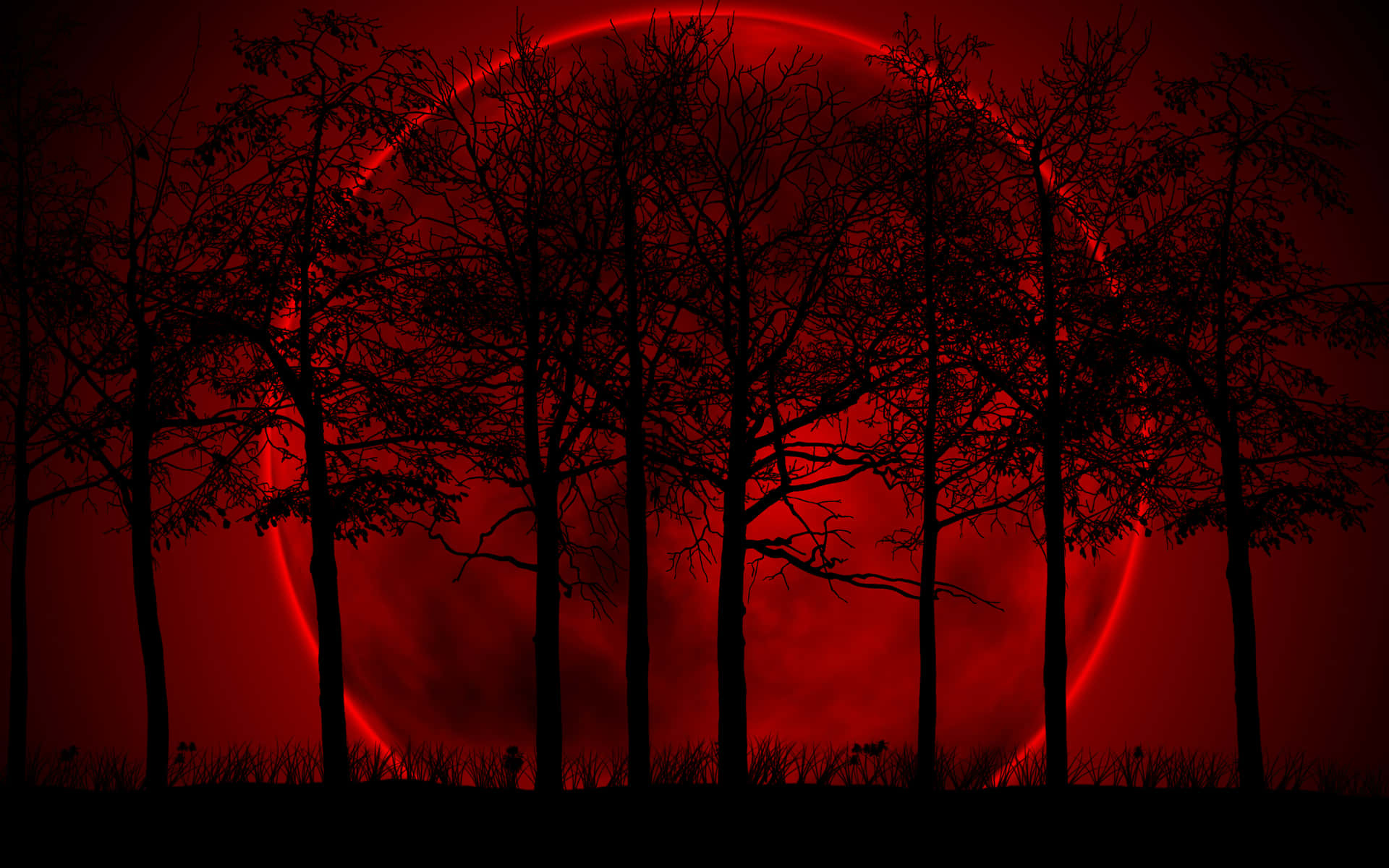 Tree Silhouette Blood Moon Background