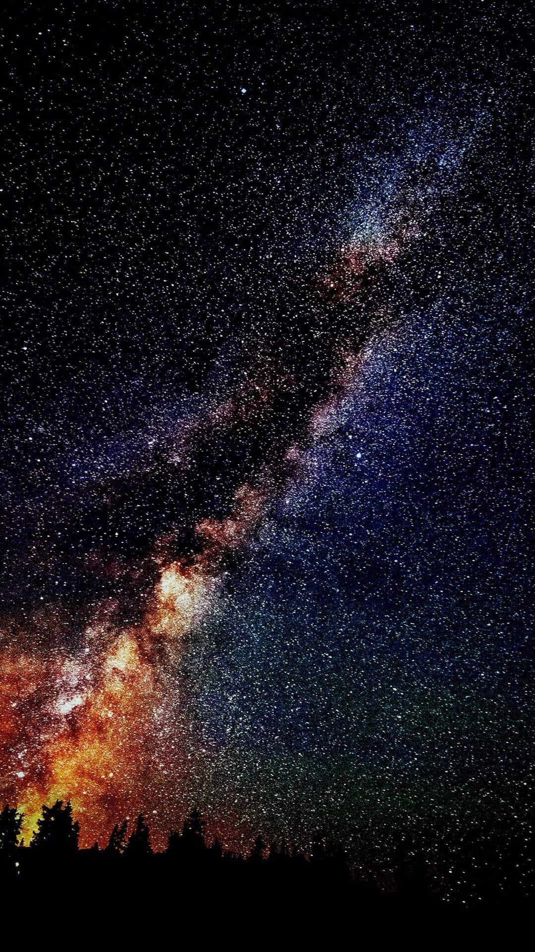 Tree Silhouettes Against The Universe Iphone Background