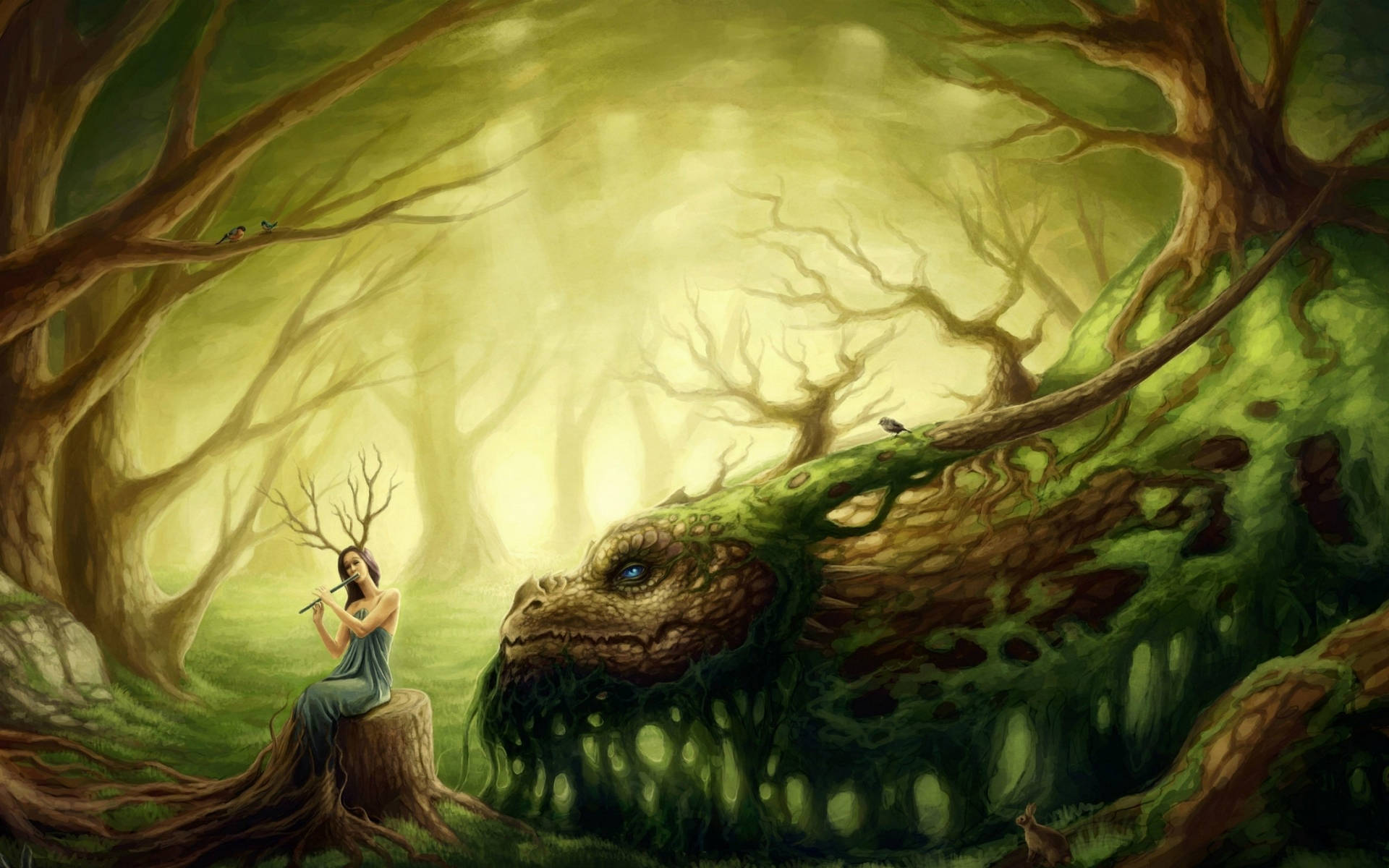 Tree Woman And Dragon Mythical Creatures