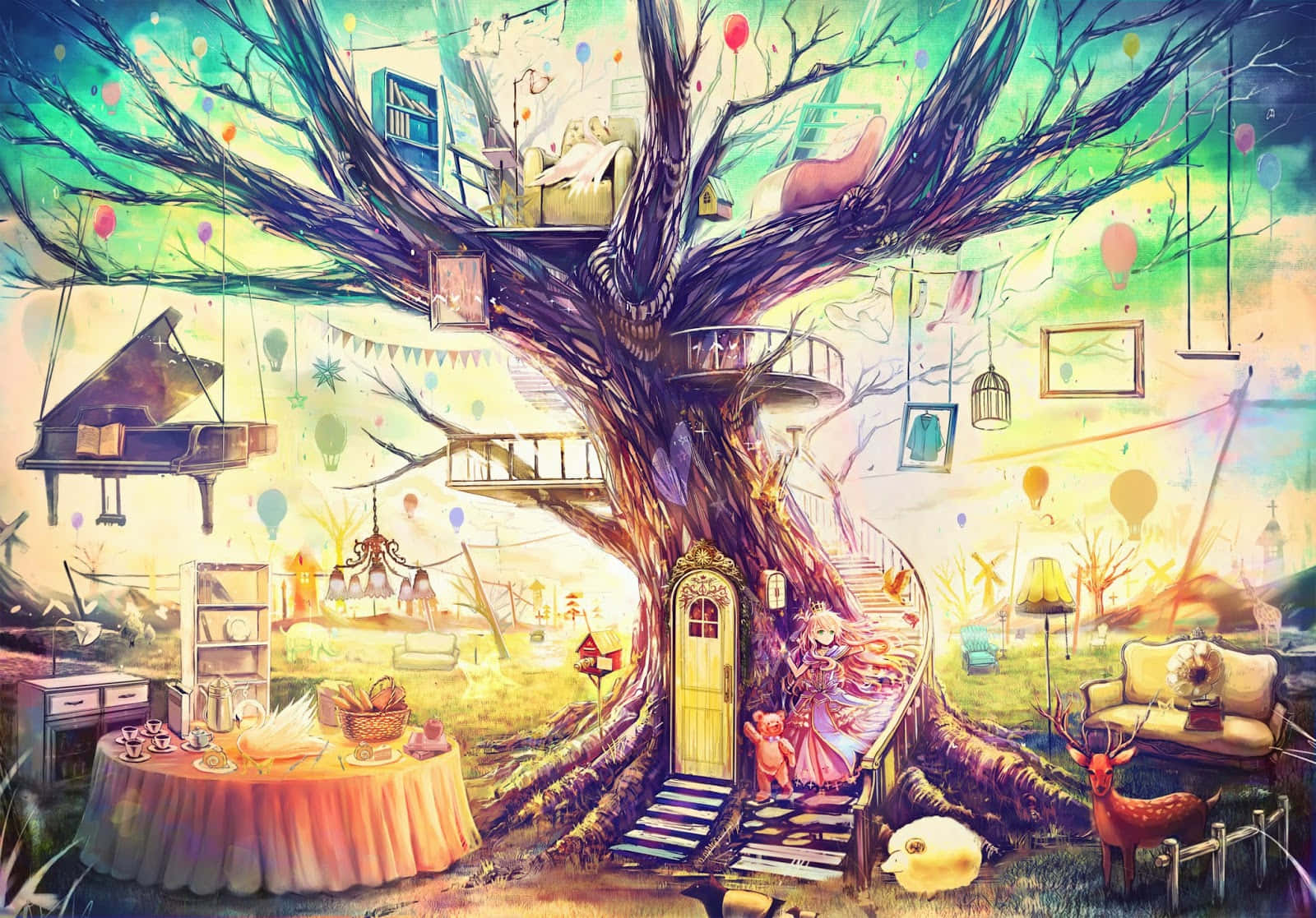 Treehouse As Subject For Painting Background