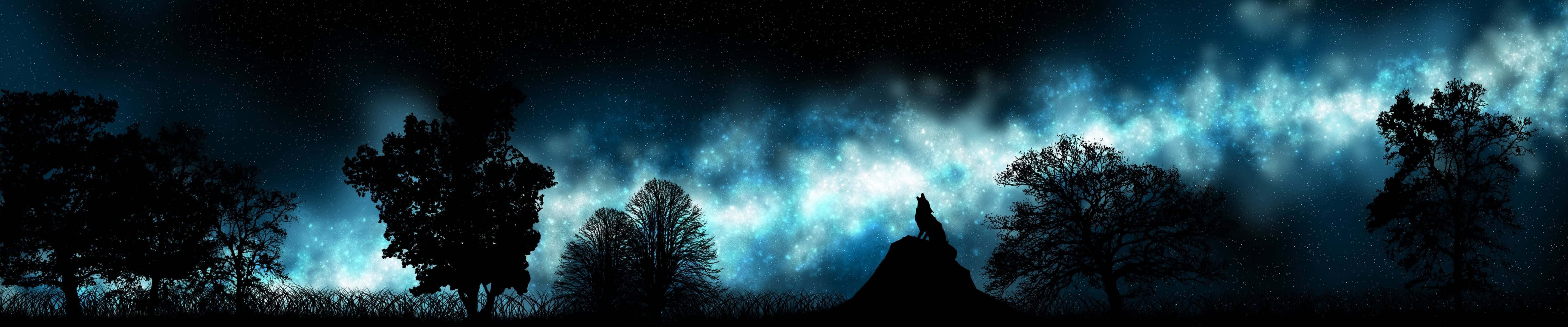 Trees And Stars Dark Triple Monitor Background