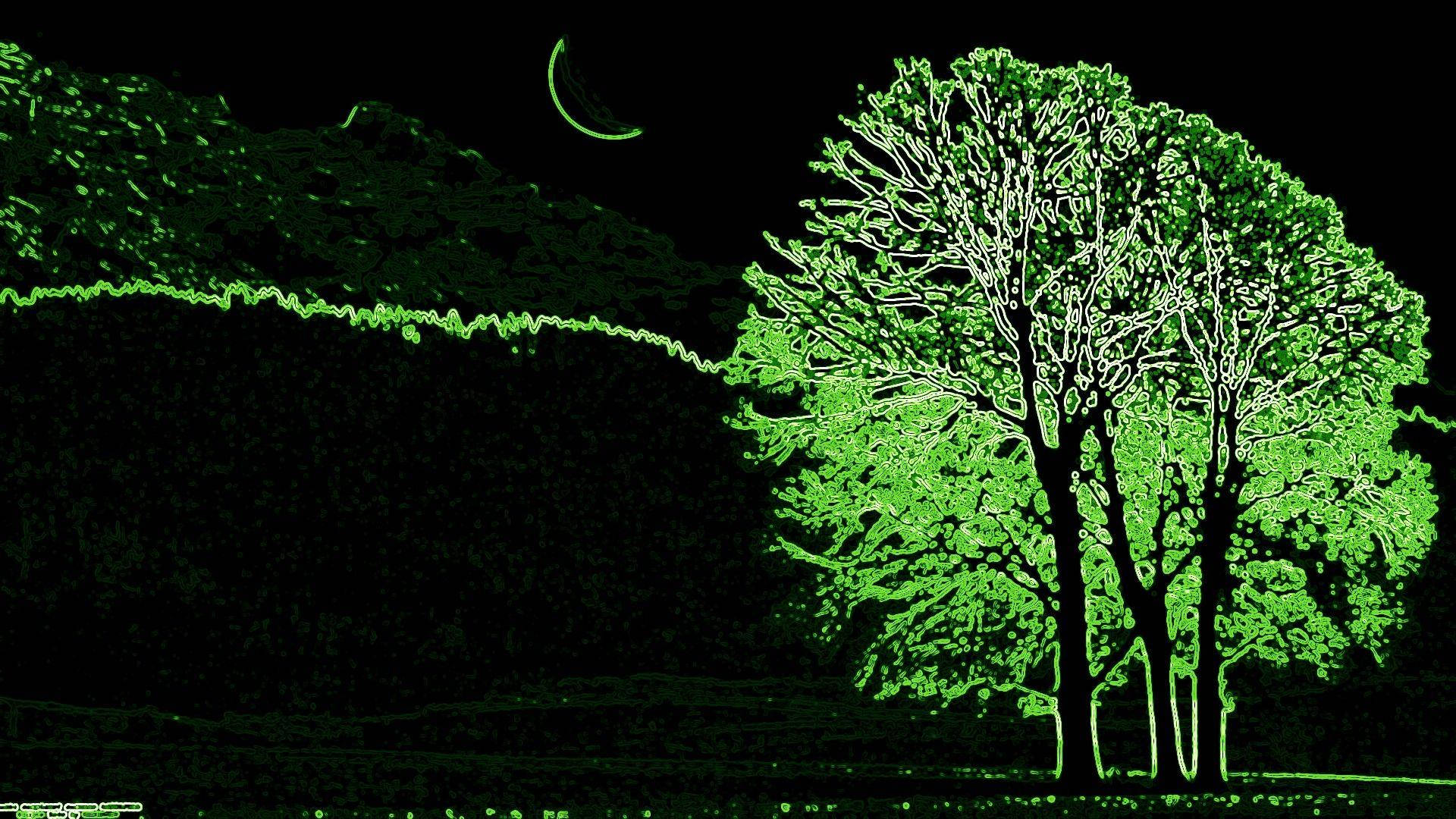 Trees Neon Green Aesthetic Background