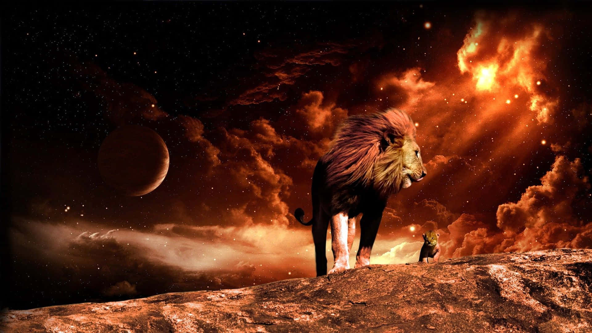 Tremendous Lion And Cub Background