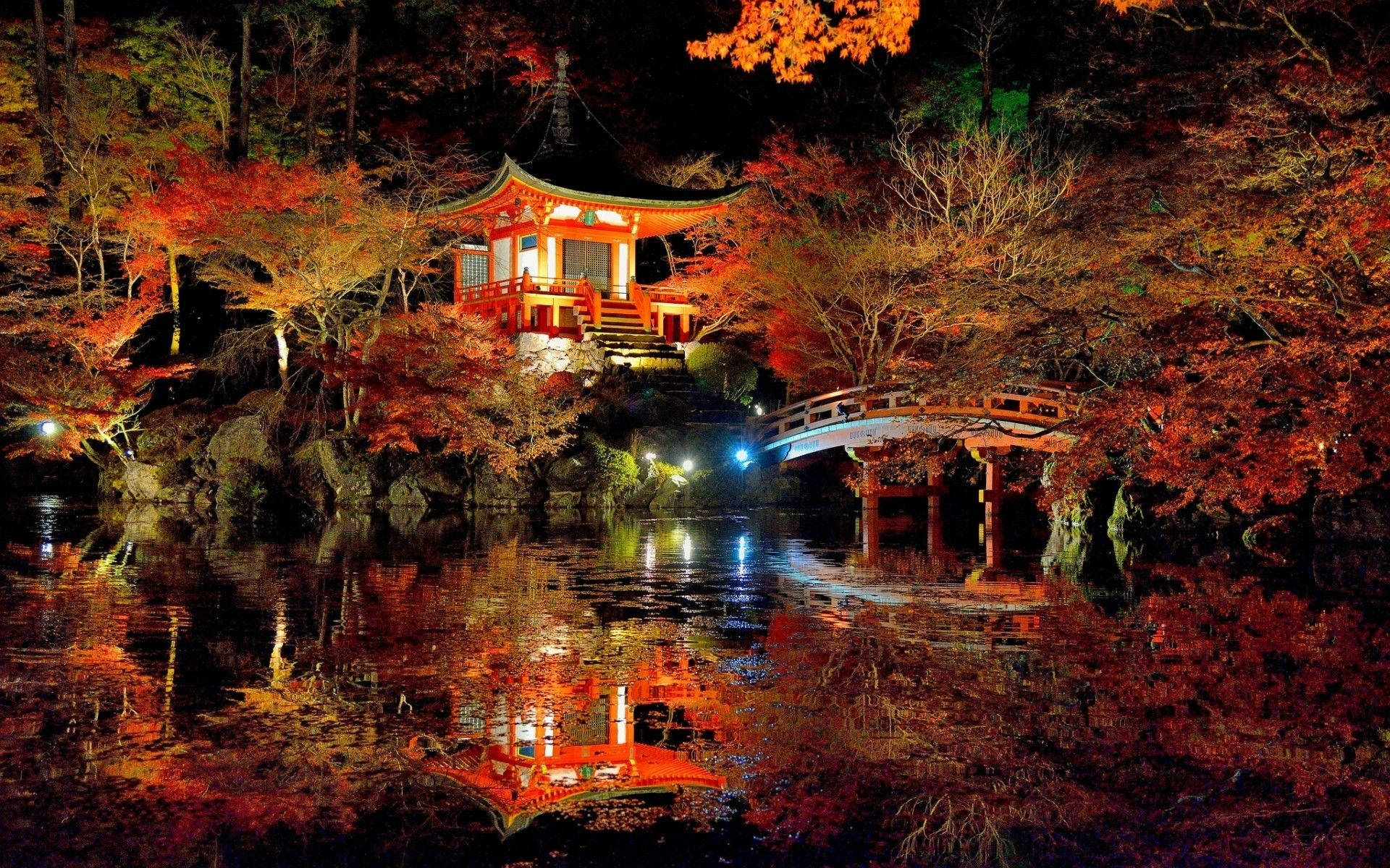 Trending Autumn Night Japanese Daigoji Temple Background