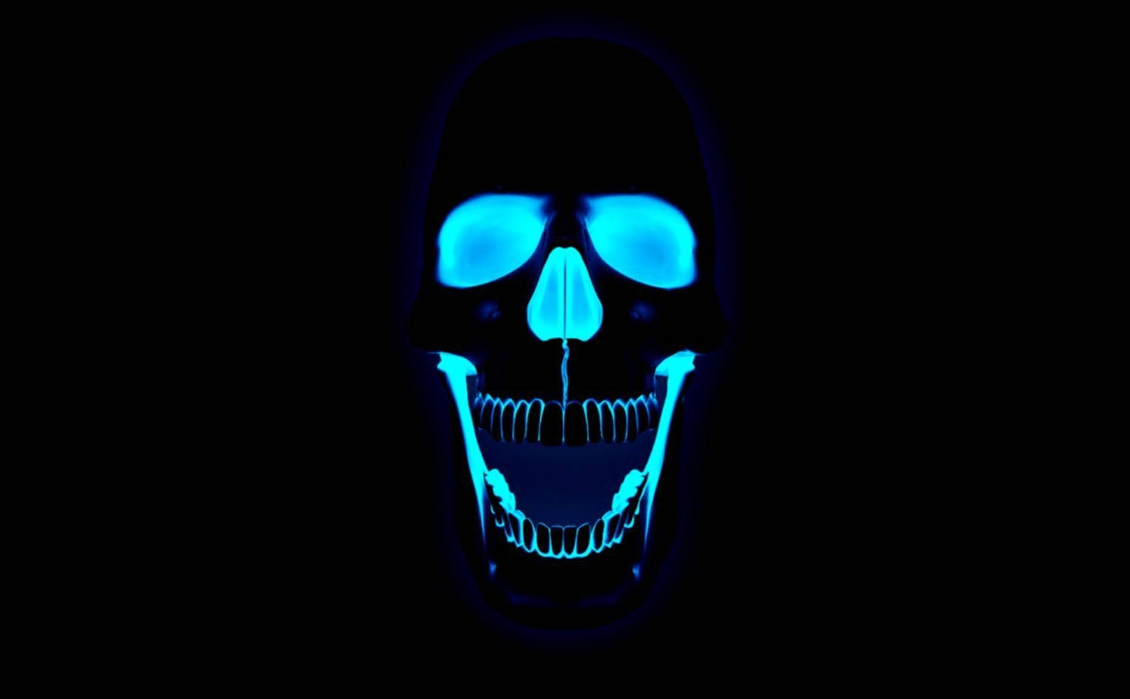 Trending Neon Blue Skull Face Background