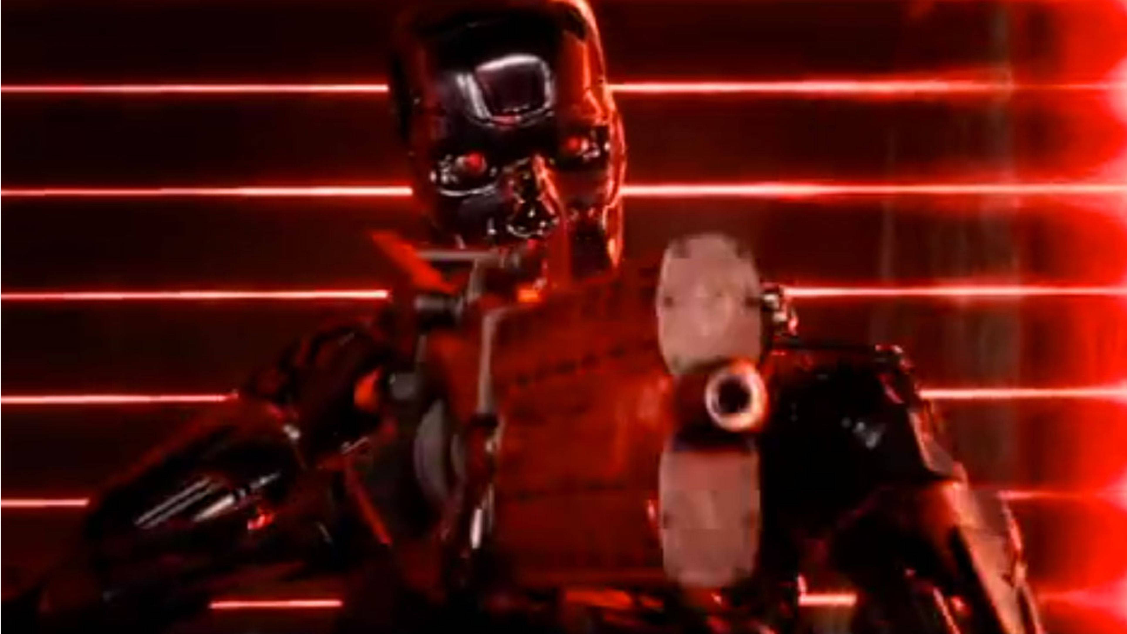 Trending Terminator Cyborg In Red Still Background