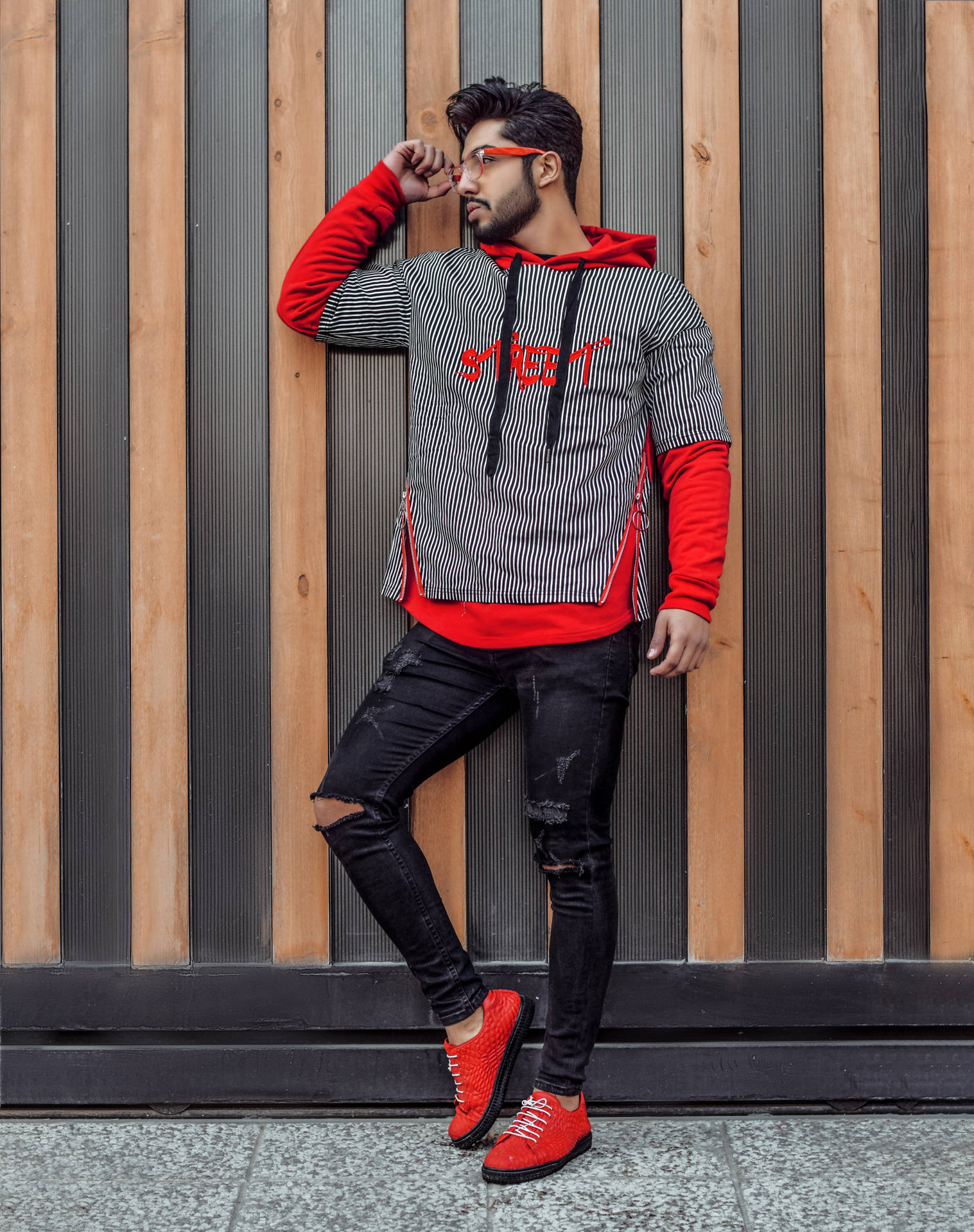 Trendy Red Outfit For Men Background