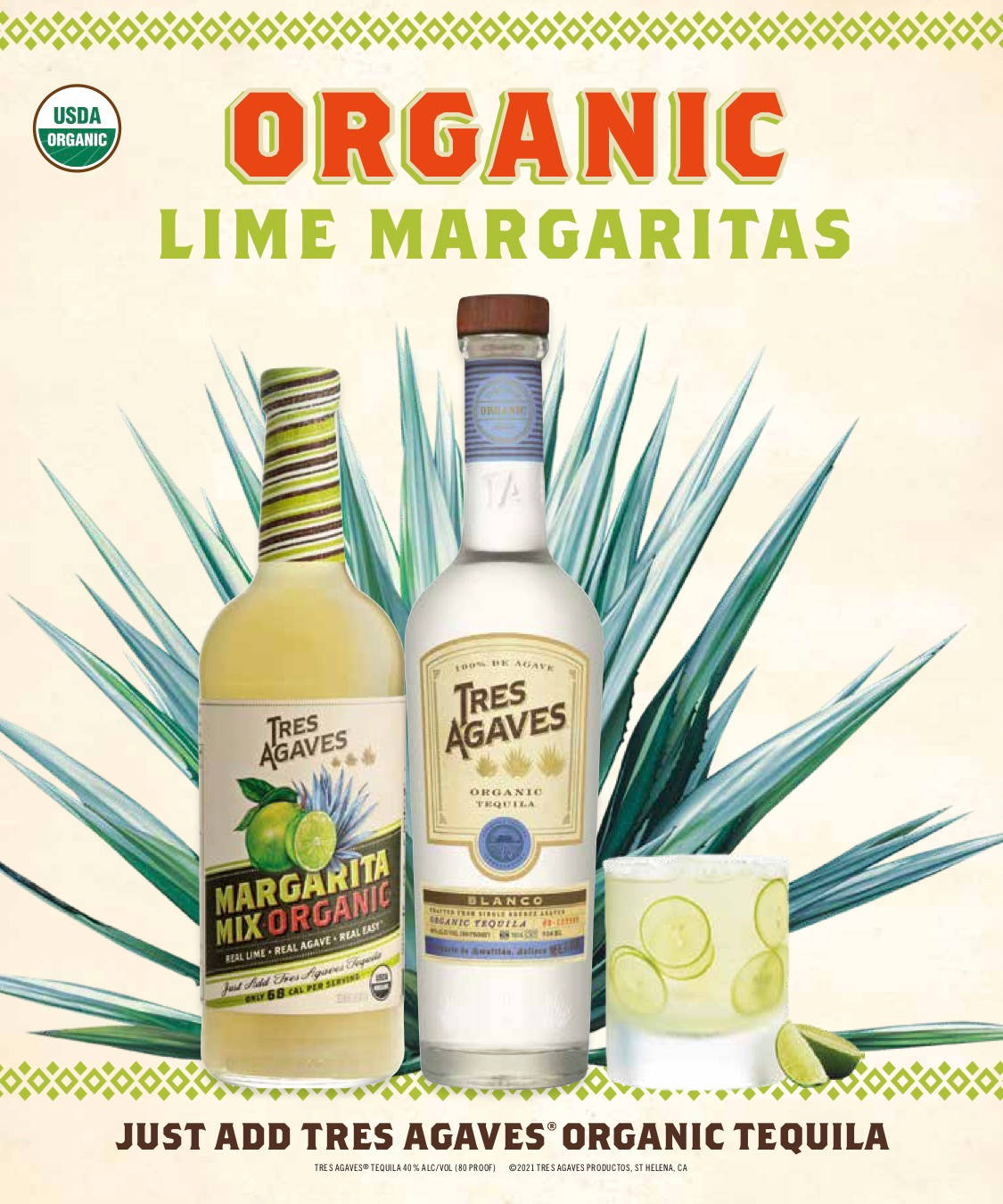 Tres Agaves Organic Lime Margaritas Background