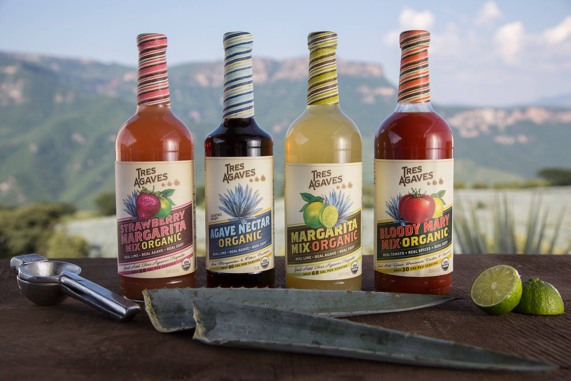 Tres Agaves Strawberry Agave Nectar Organic Bottles Background