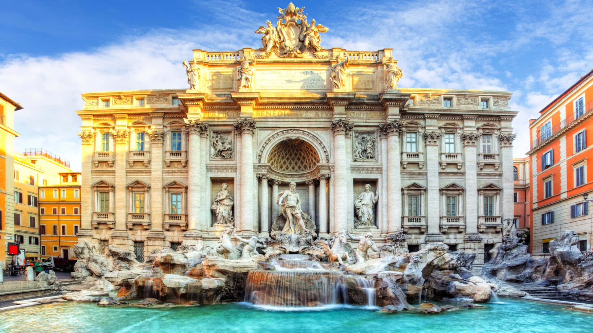 Trevi Fountain's Vibrant Scenery Background