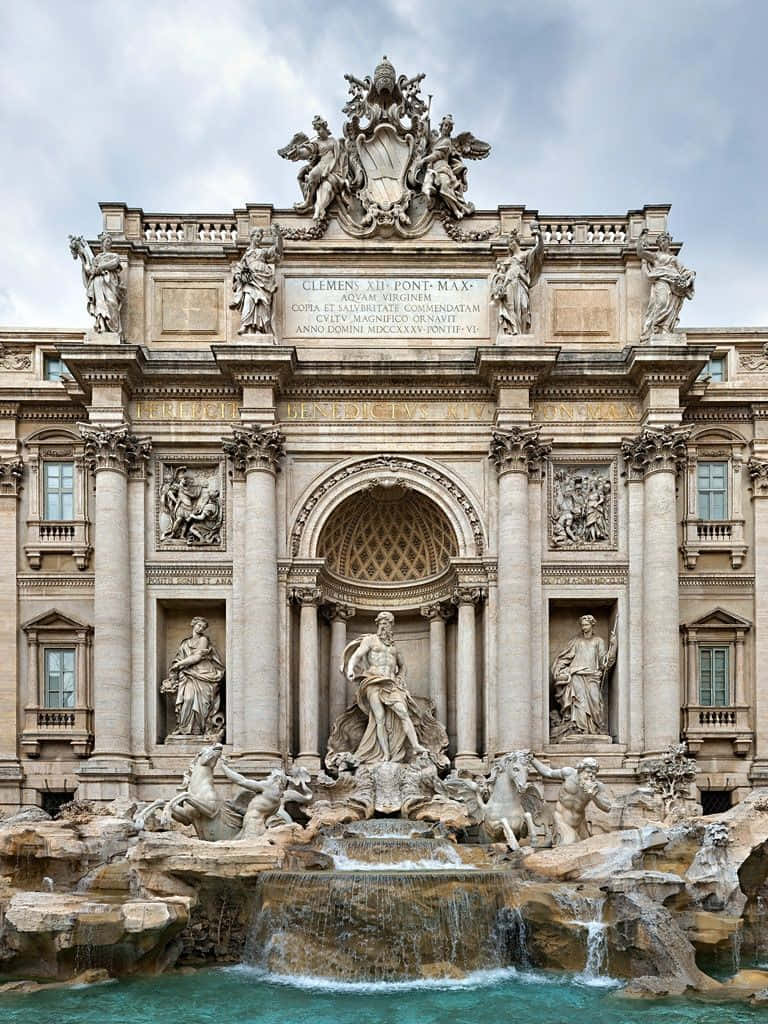 Trevi Fountain Tourist Attraction In Italy Background