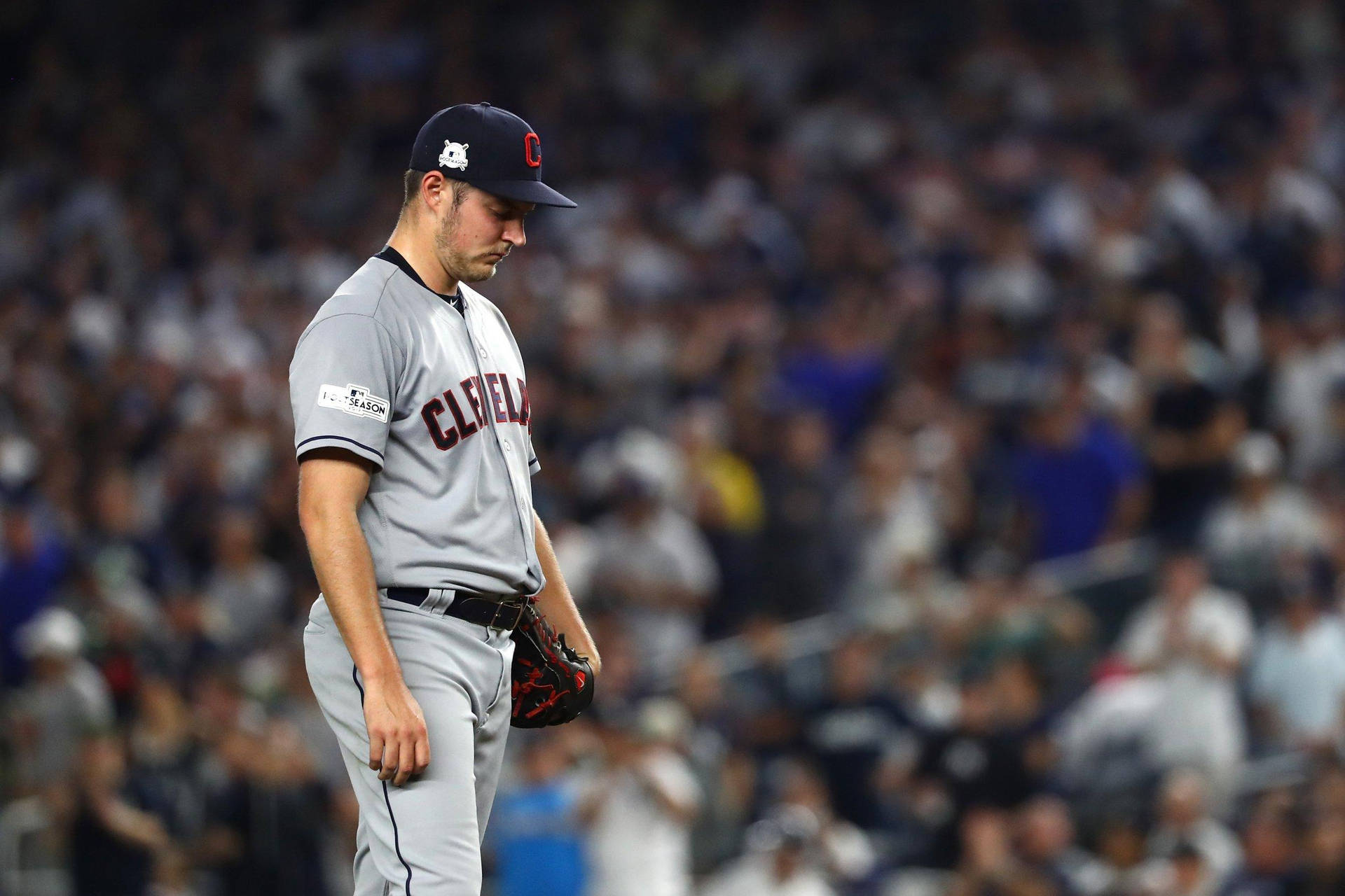 Trevor Bauer Looking Down During Game Background