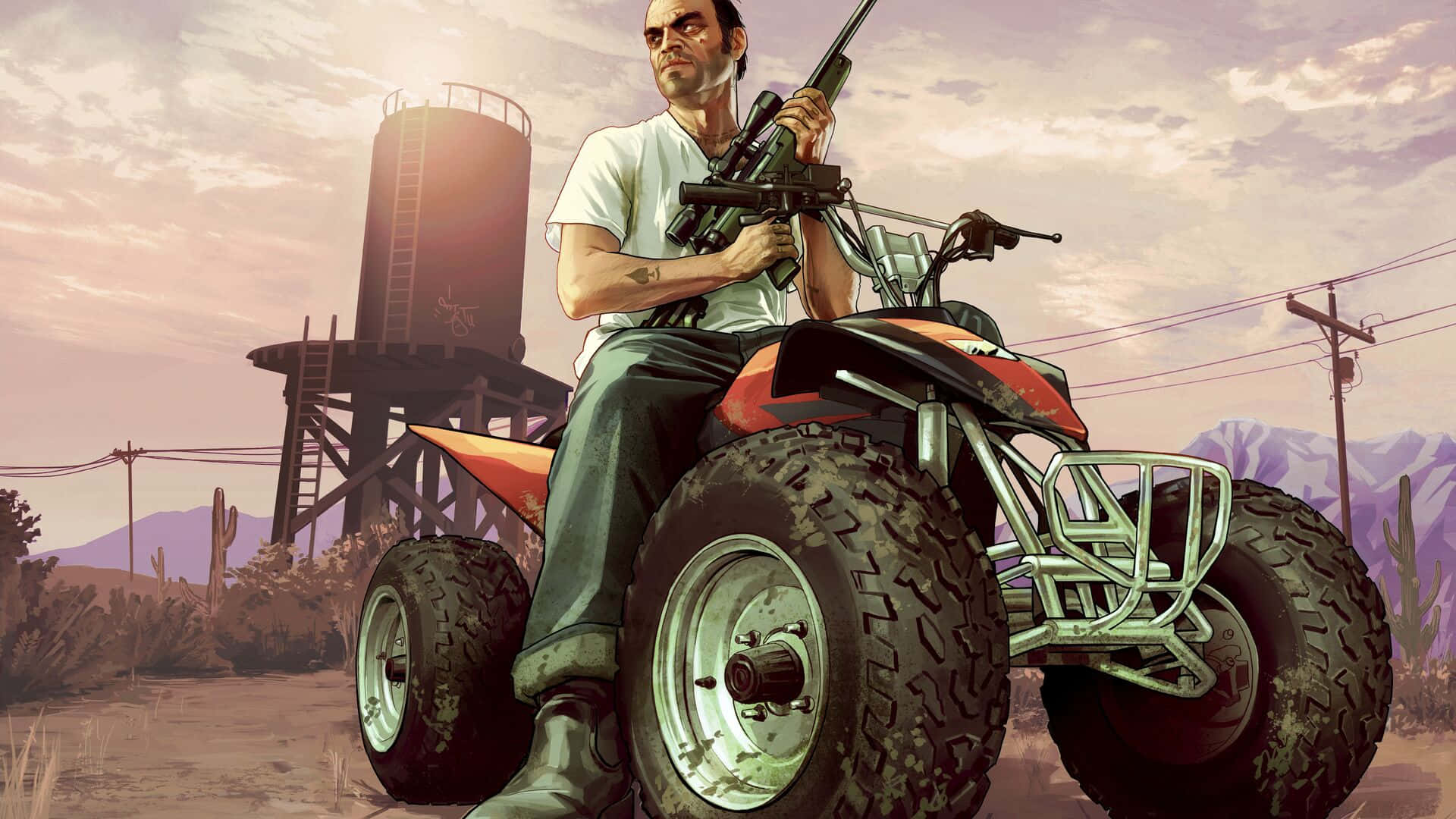 Trevor With Gun Riding Atv Gta 5 1920x1080