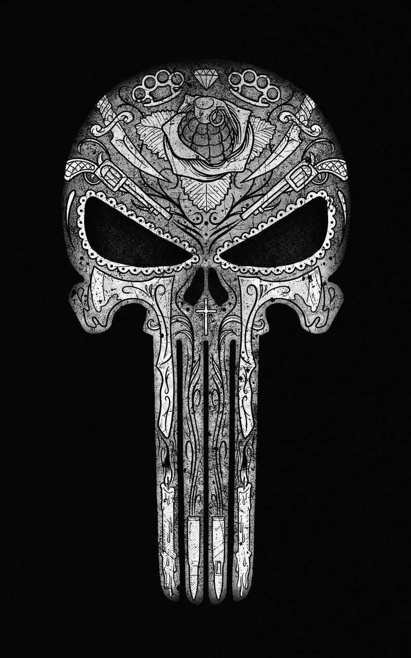 Tribal Design In A Punisher Skull Background