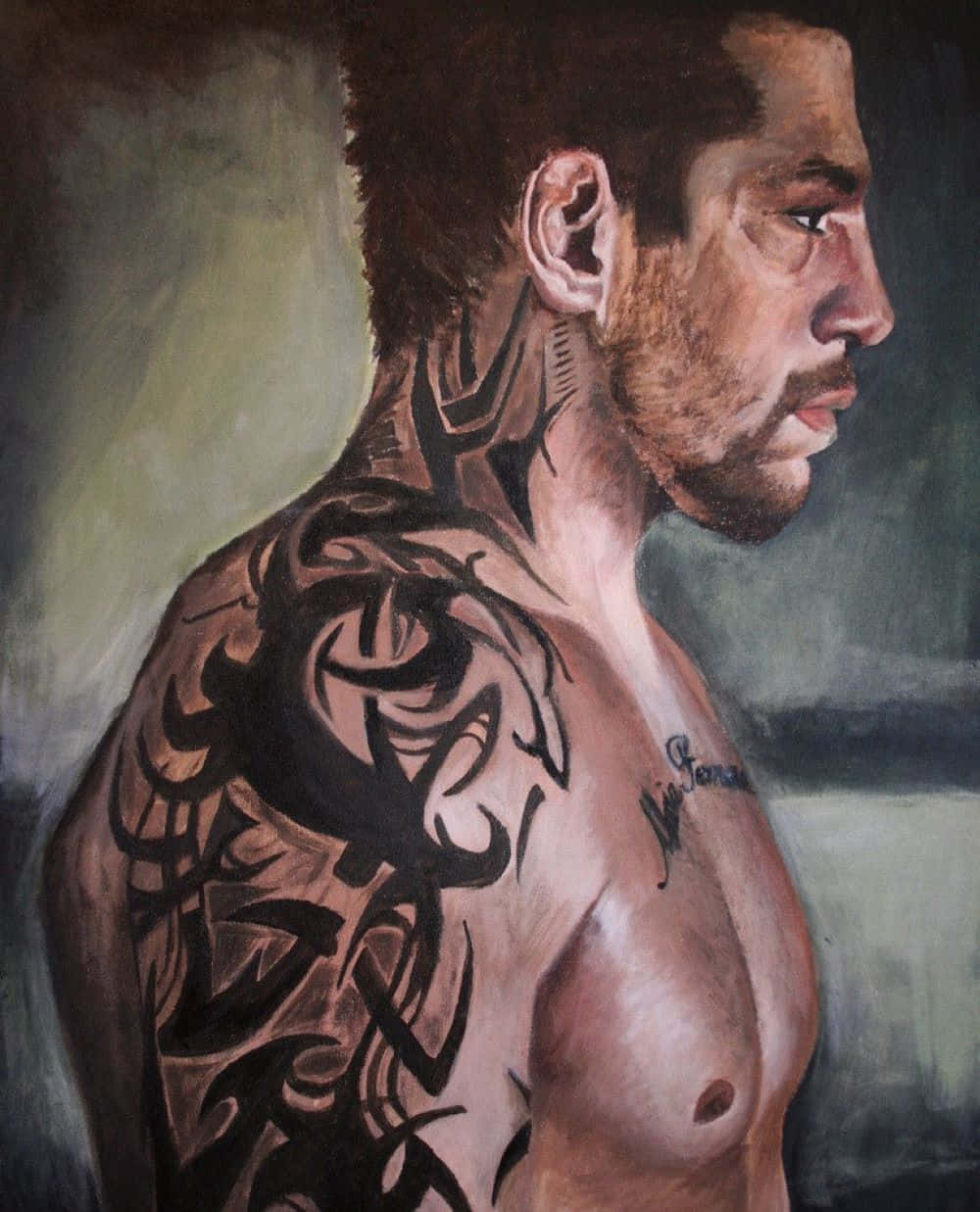 Tribal Tattooed Man Portrait Painting Background