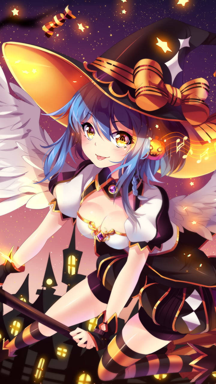 Trick Or Treat Anime Girl Witch Background