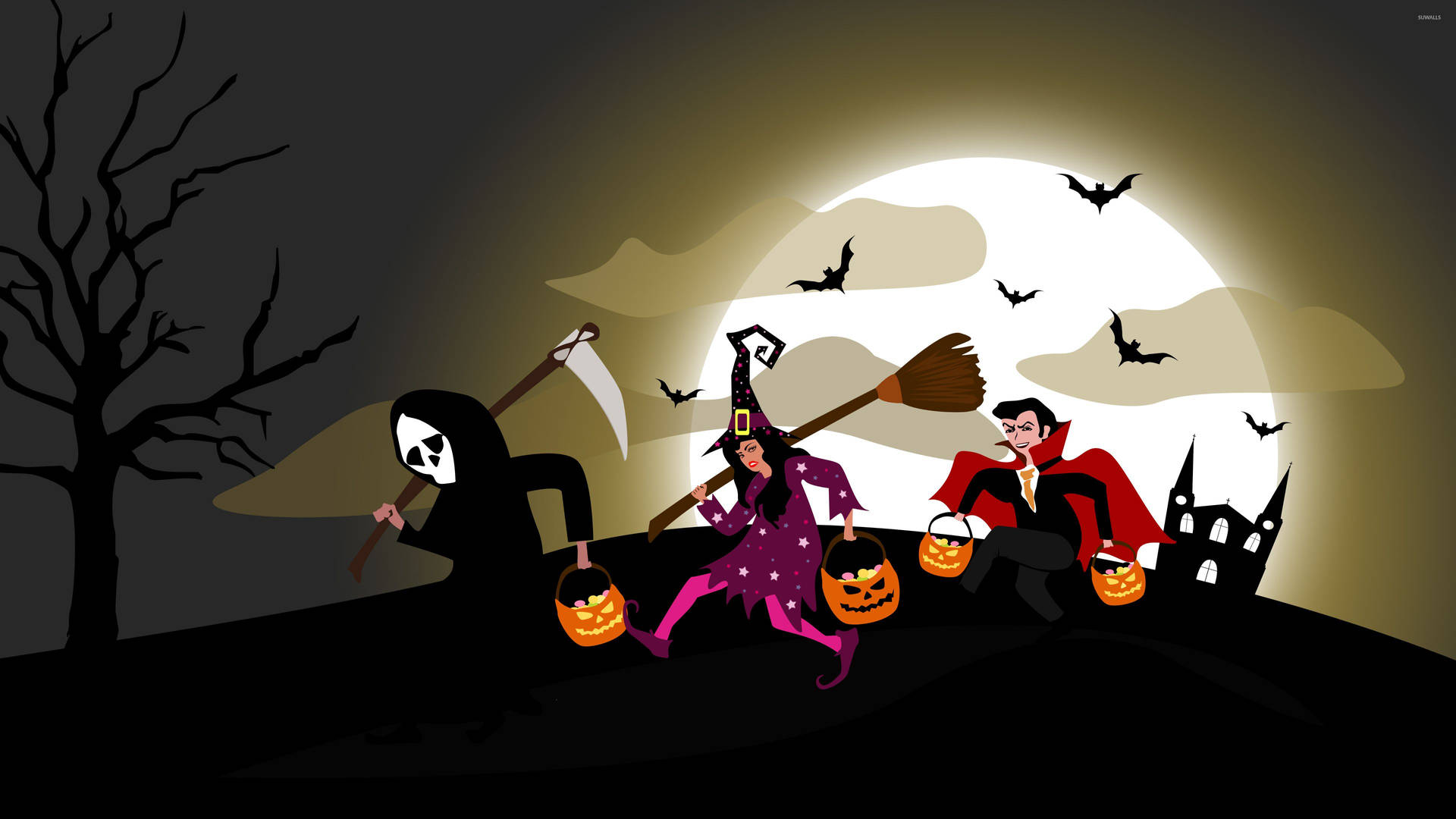 Trick Or Treat Grim Vampire Witch Background