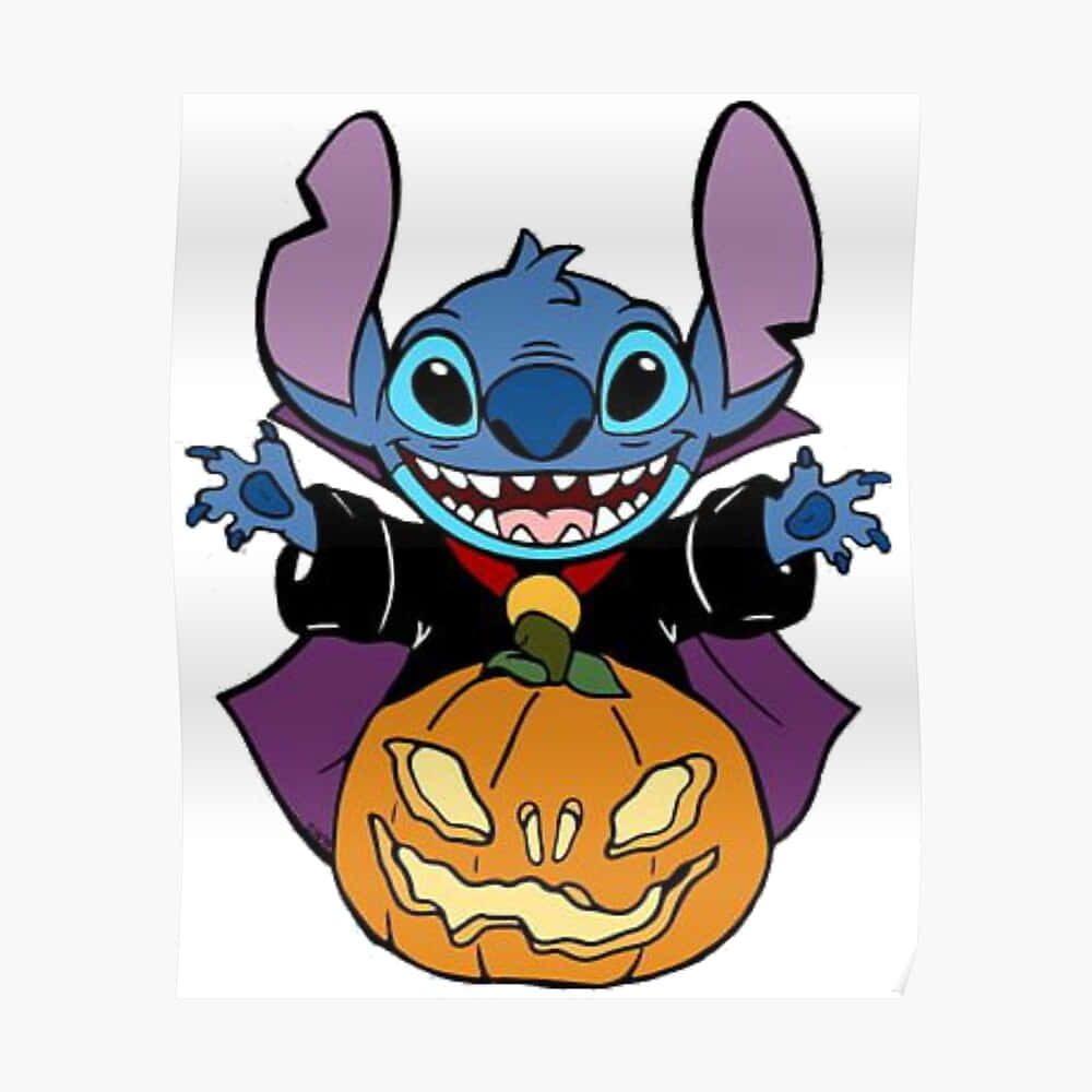 Trick Or Treat On Broom Ride With Lilo And Stitch Background