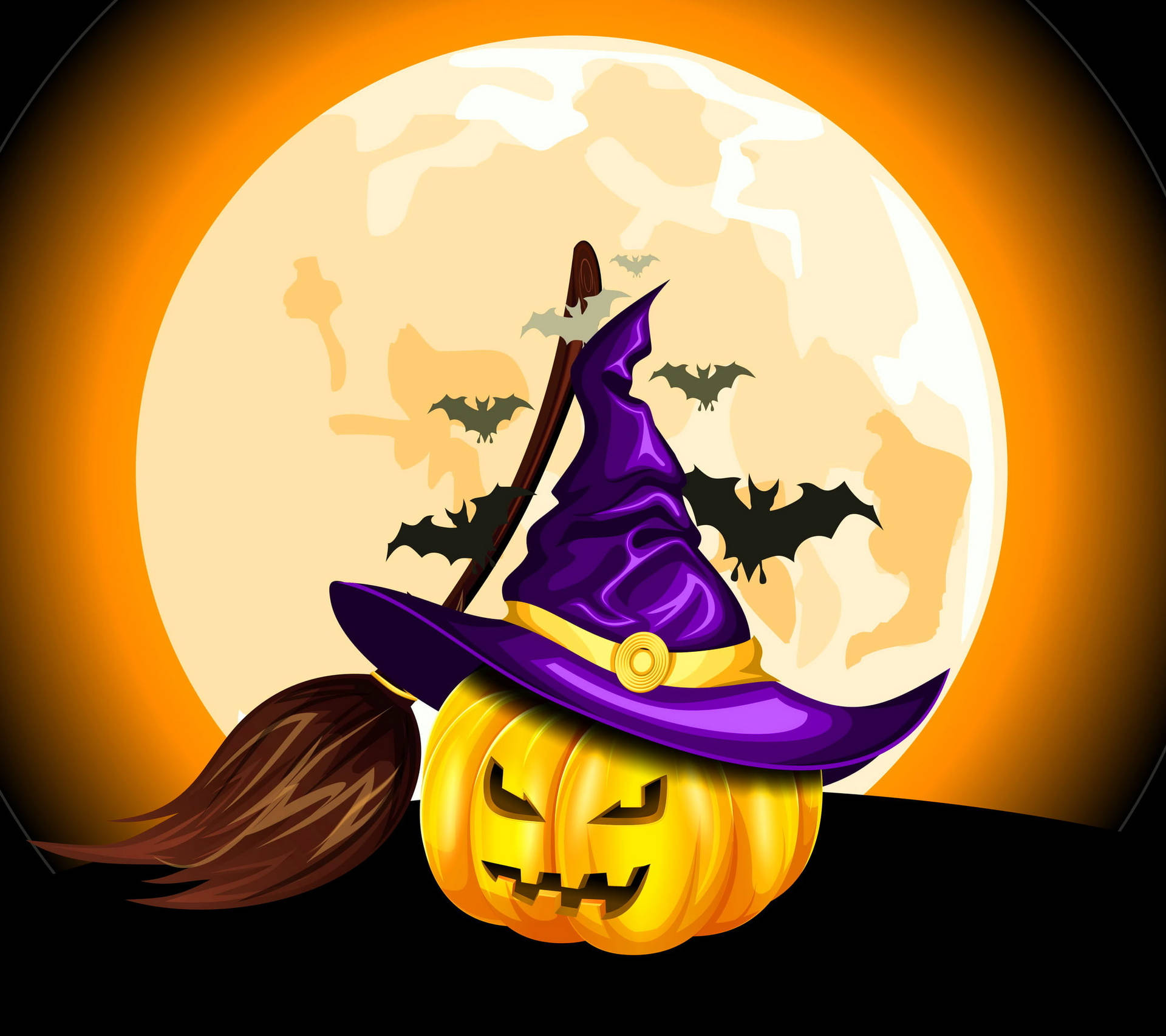 Trick Or Treat Pumpkin Hat Bats Moon Background