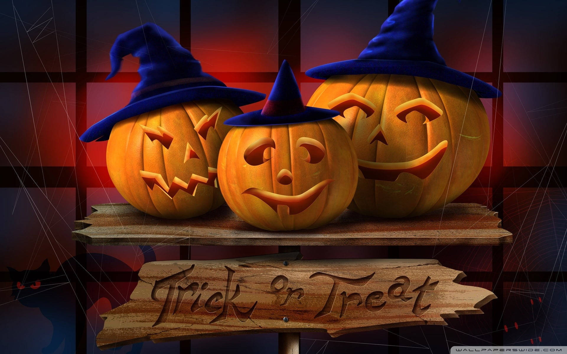 Trick Or Treat Pumpkins Witch Hats Background