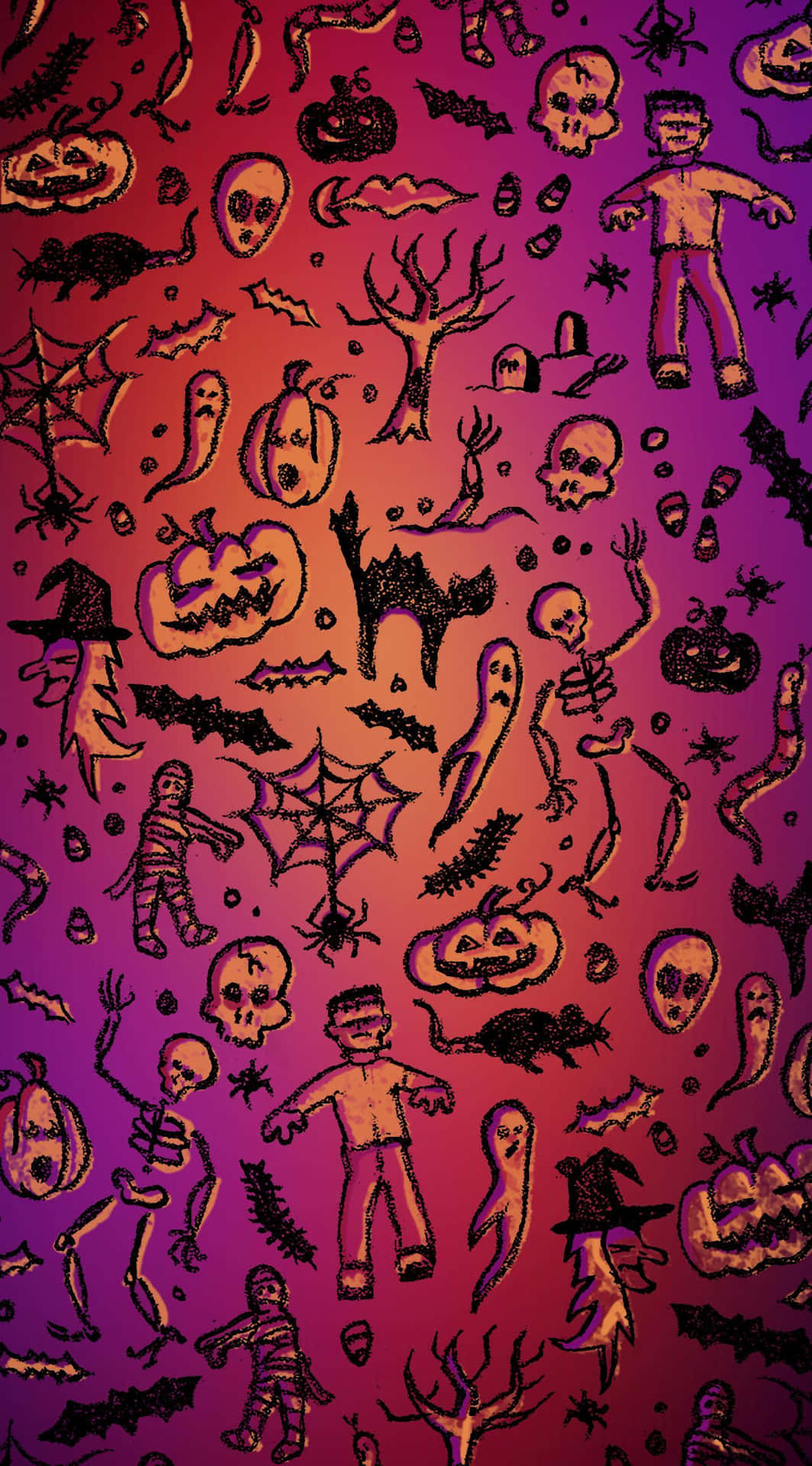 Trick-or-treaters Enjoy A Spooky Night Of Purple Halloween Fun Background