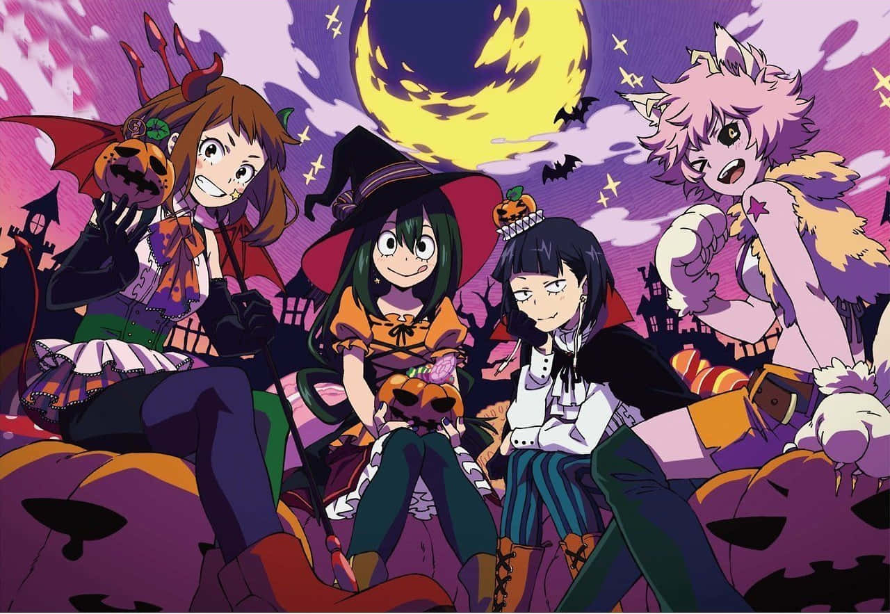 Trick Or Treating With All Might On Halloween Background