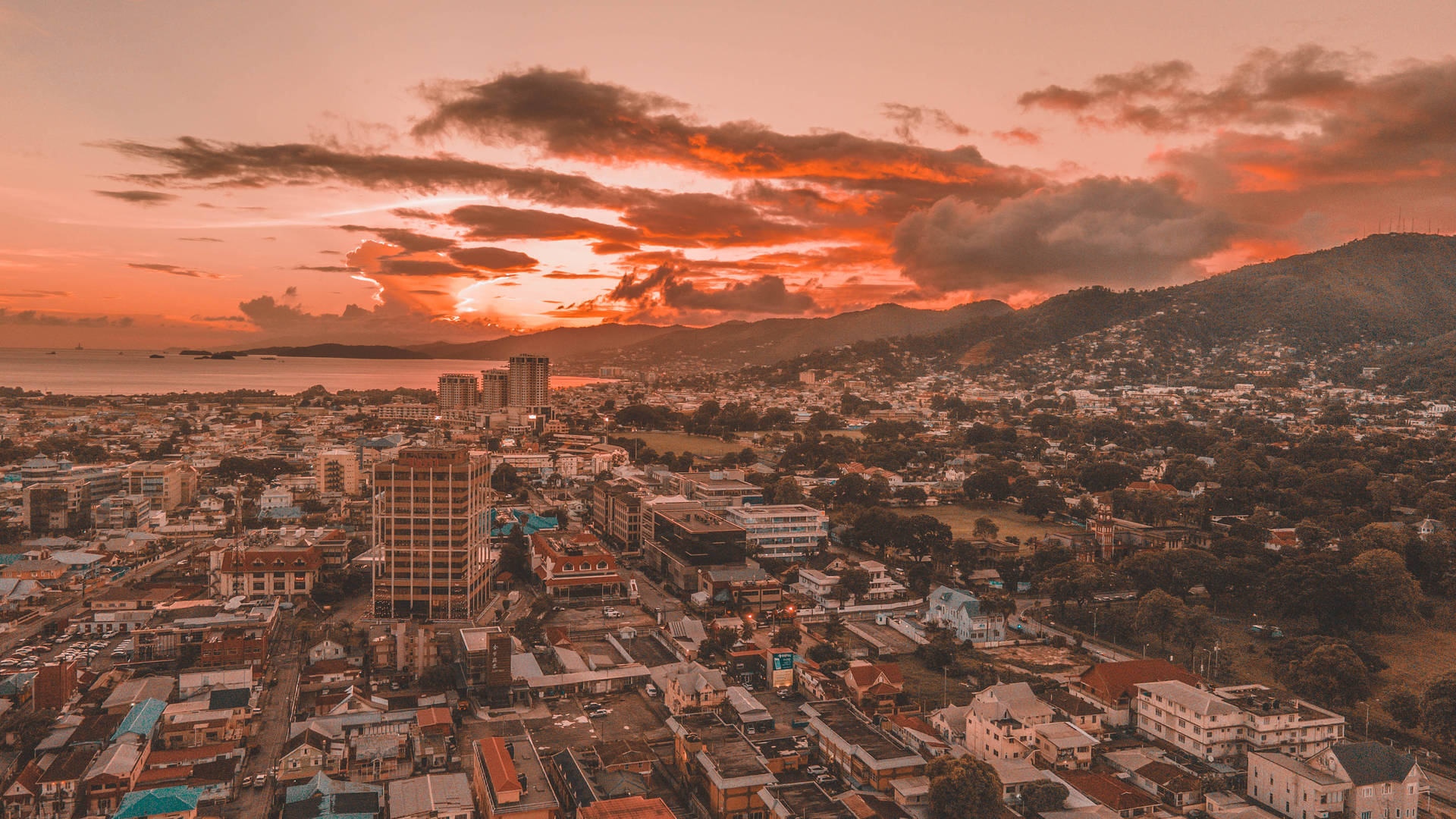 Trinidad And Tobago Sunset Skyline Background