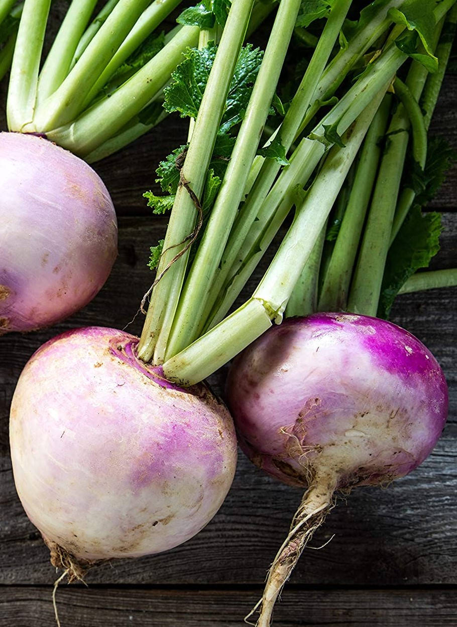 Trio Of Fresh Purple Turnips Background