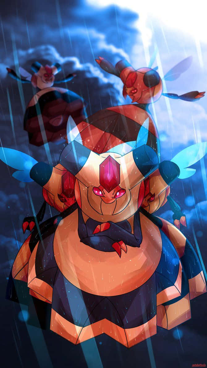 Trio Of Vespiquen Beneath The Rain Background