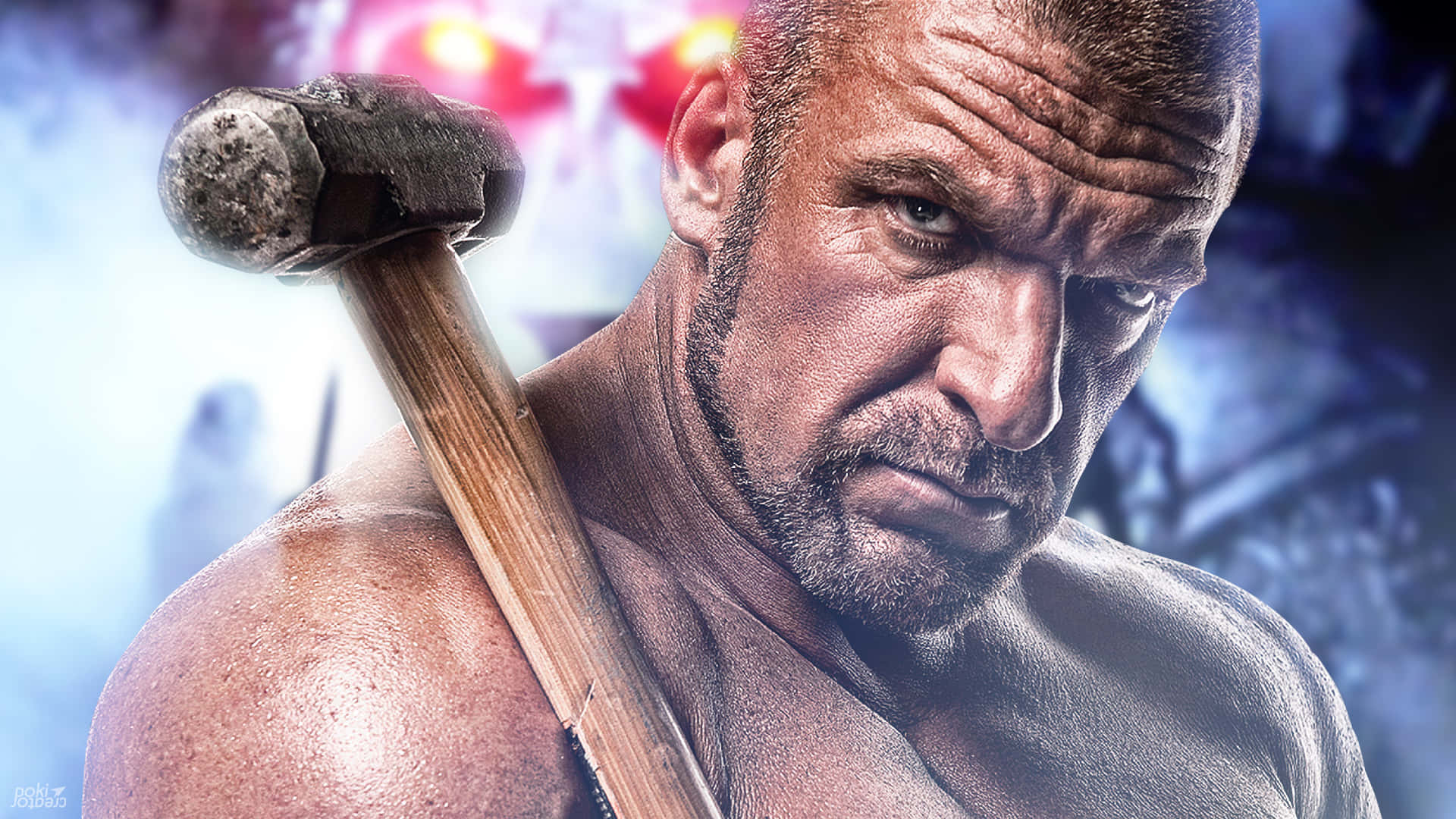 Triple H Holding A Sledgehammer Background
