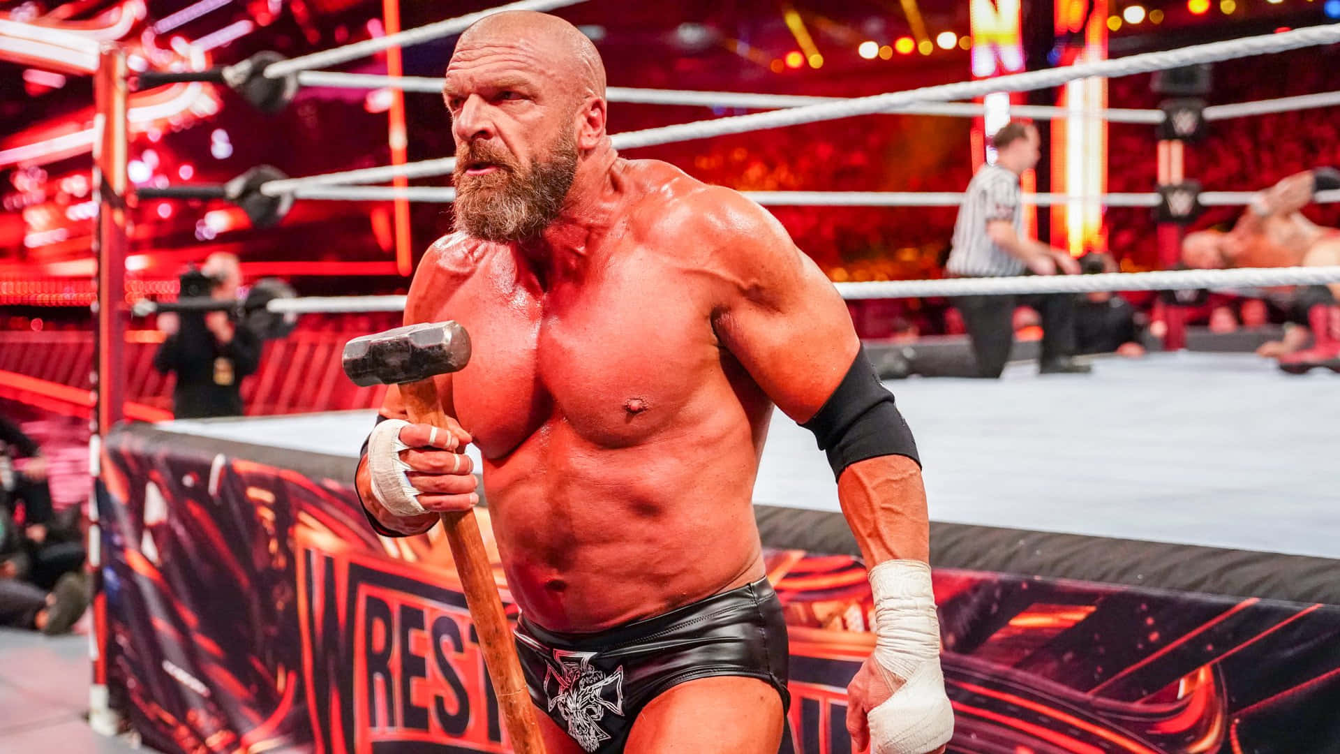 Triple H Holding Long Hammer Background