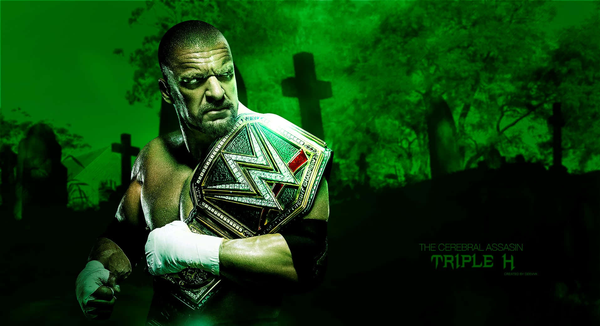Triple H On Green Cemetery Graphic Background