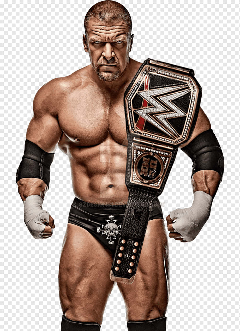 Triple H With A Wwe Championship Belt Background