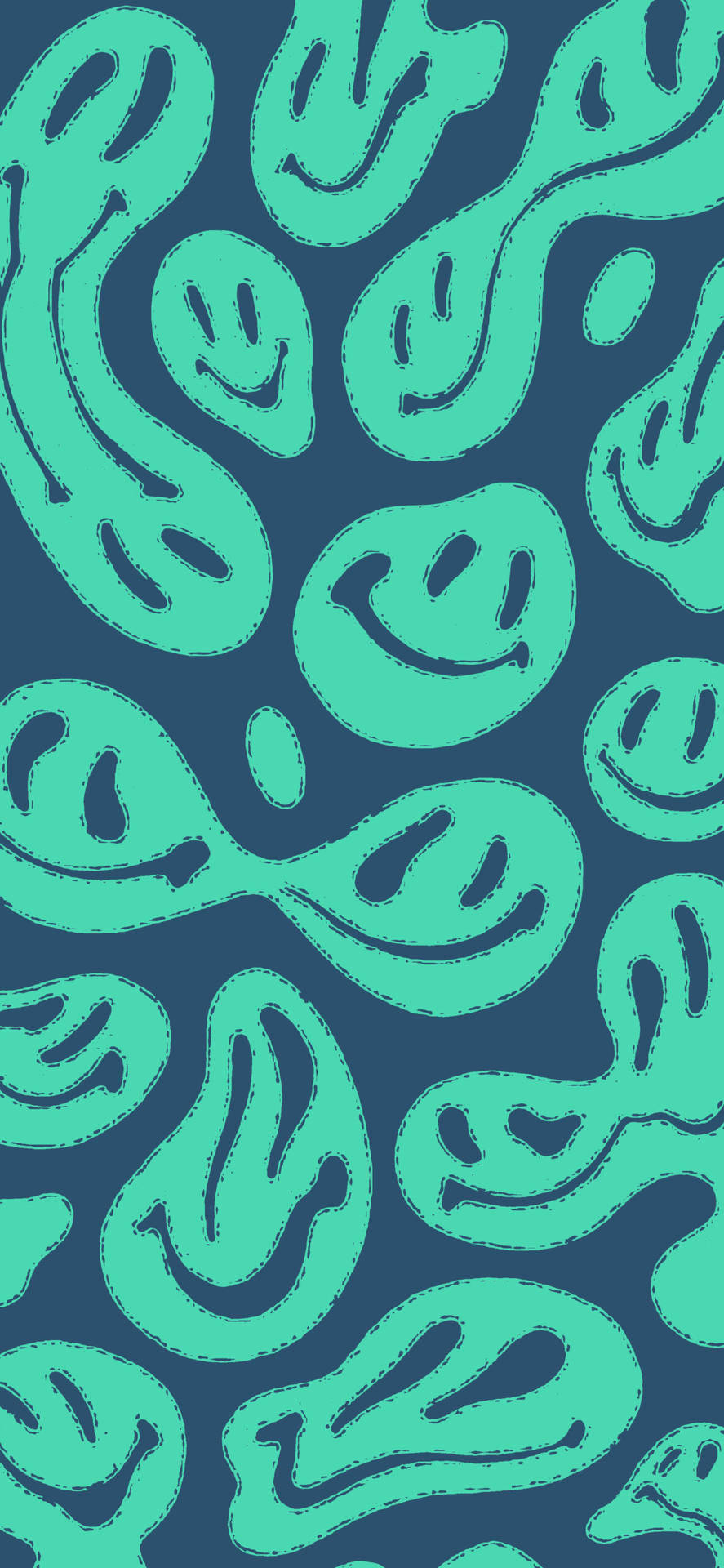 Trippy Aesthetic Blue Distorted Smiley Background