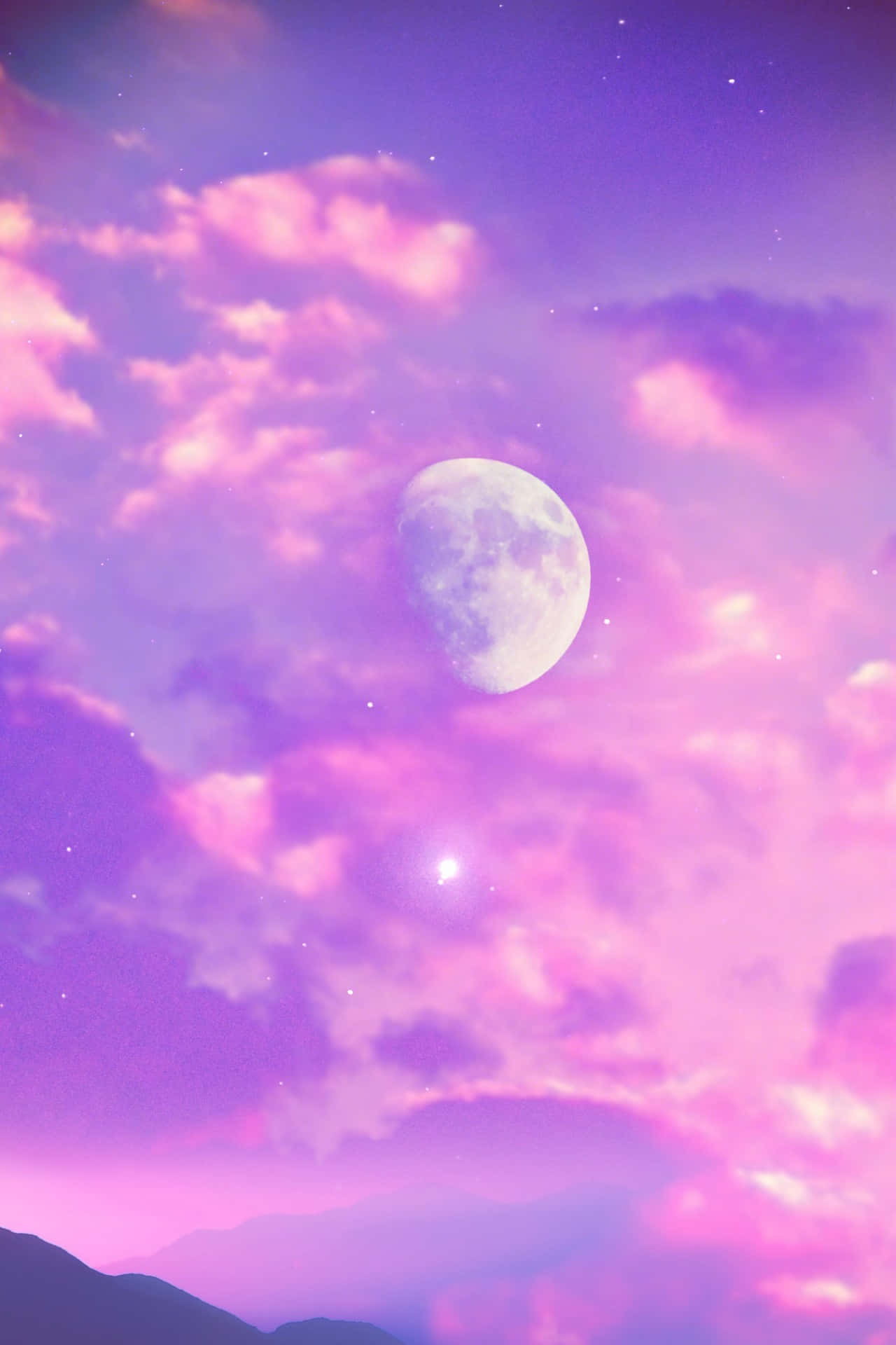Trippy Aesthetic Cloud Pastel Purple With Moon Background